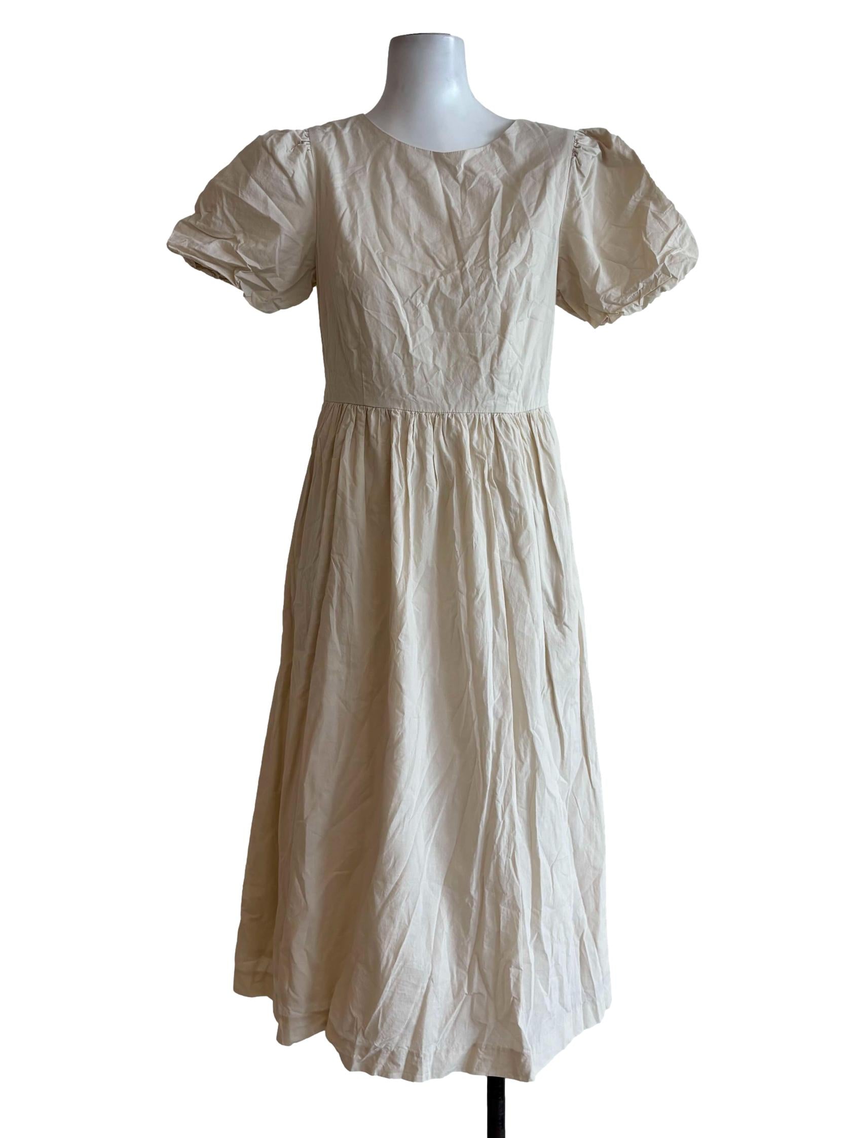 Beige Shortsleeve Cotton A-Line Dress