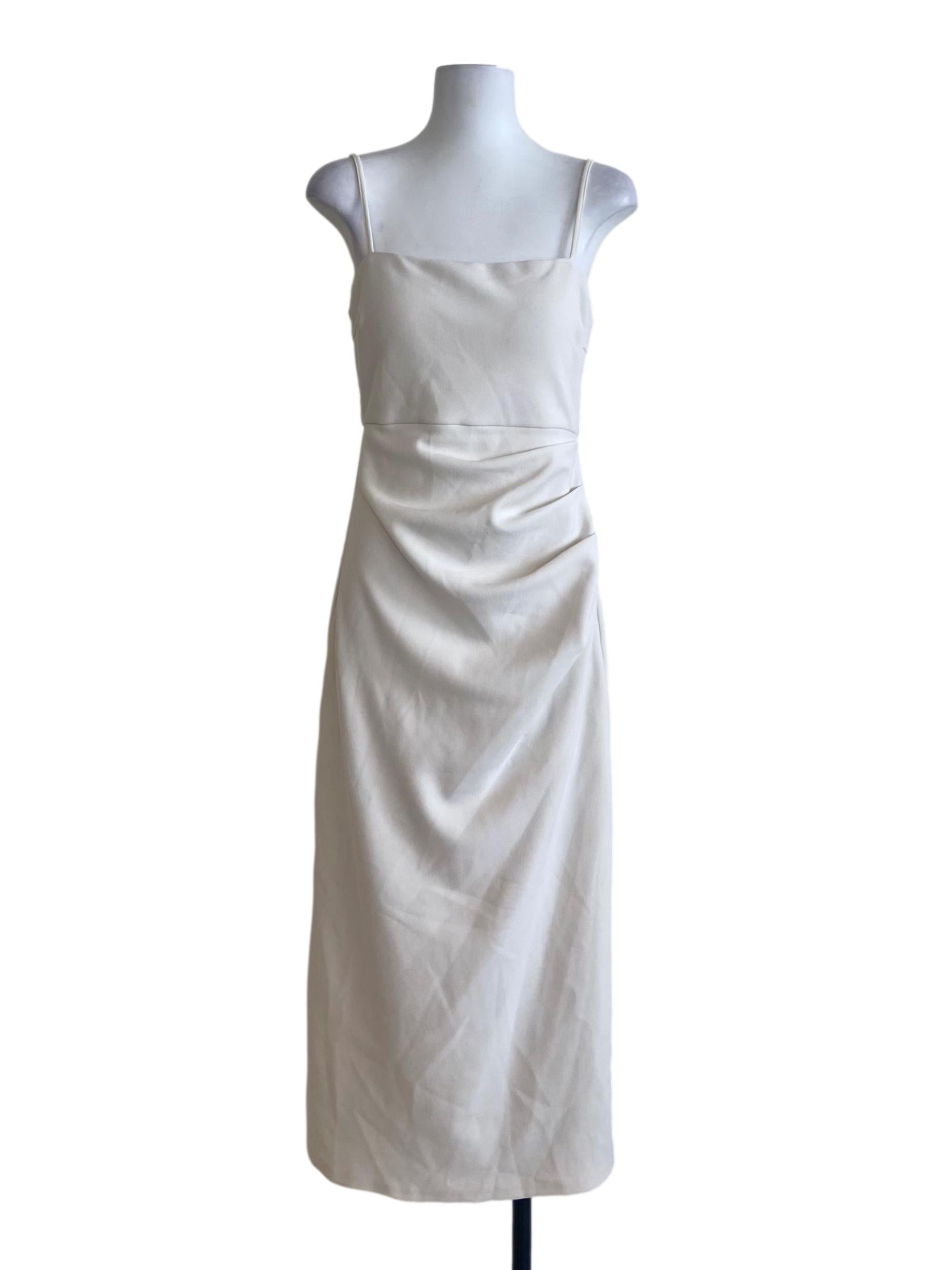 Cotton Beige Sleeveless Draped Bodycon Dress