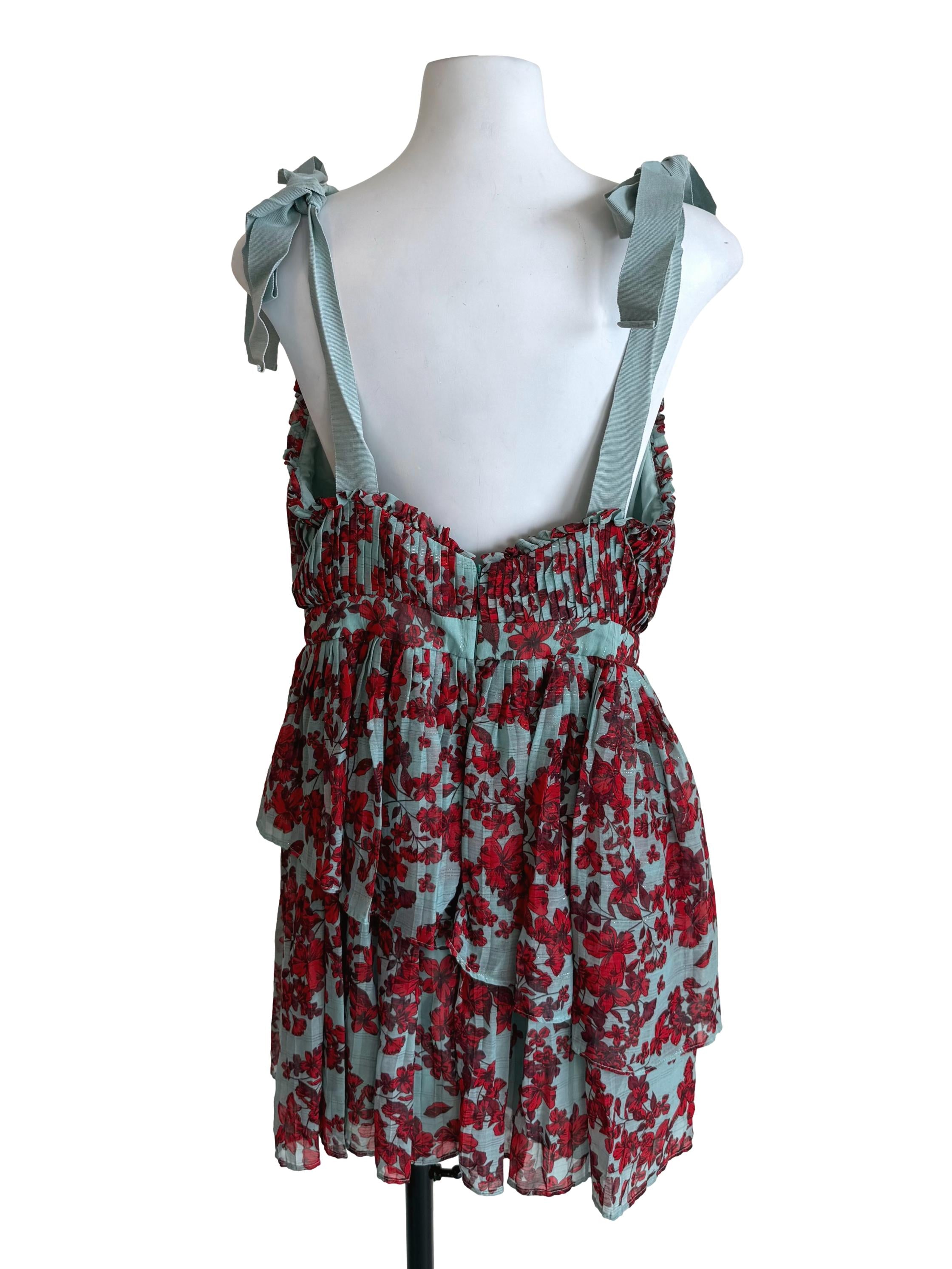 Mint & Red Floral Accordion Sundress