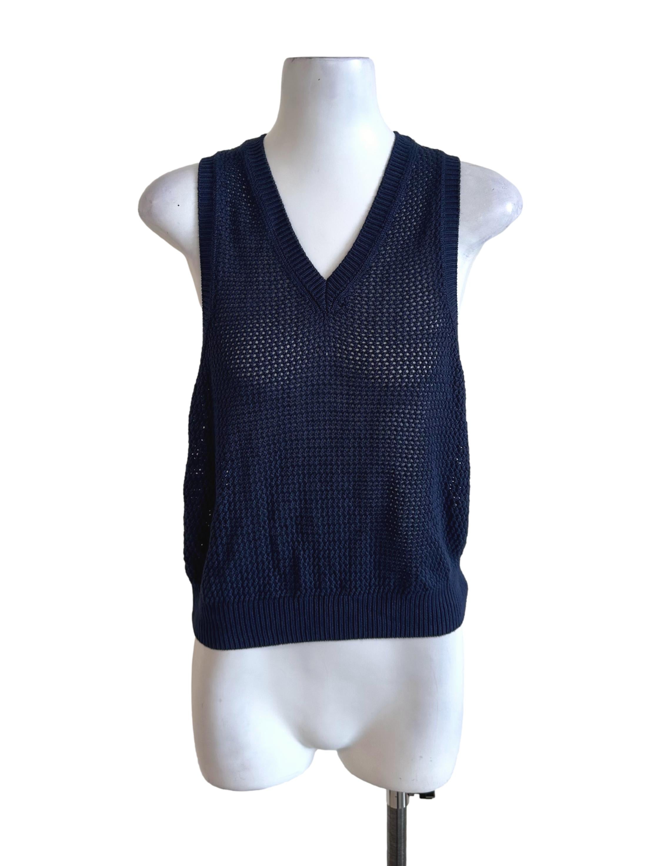 Navy Blue V Neck Knit Top