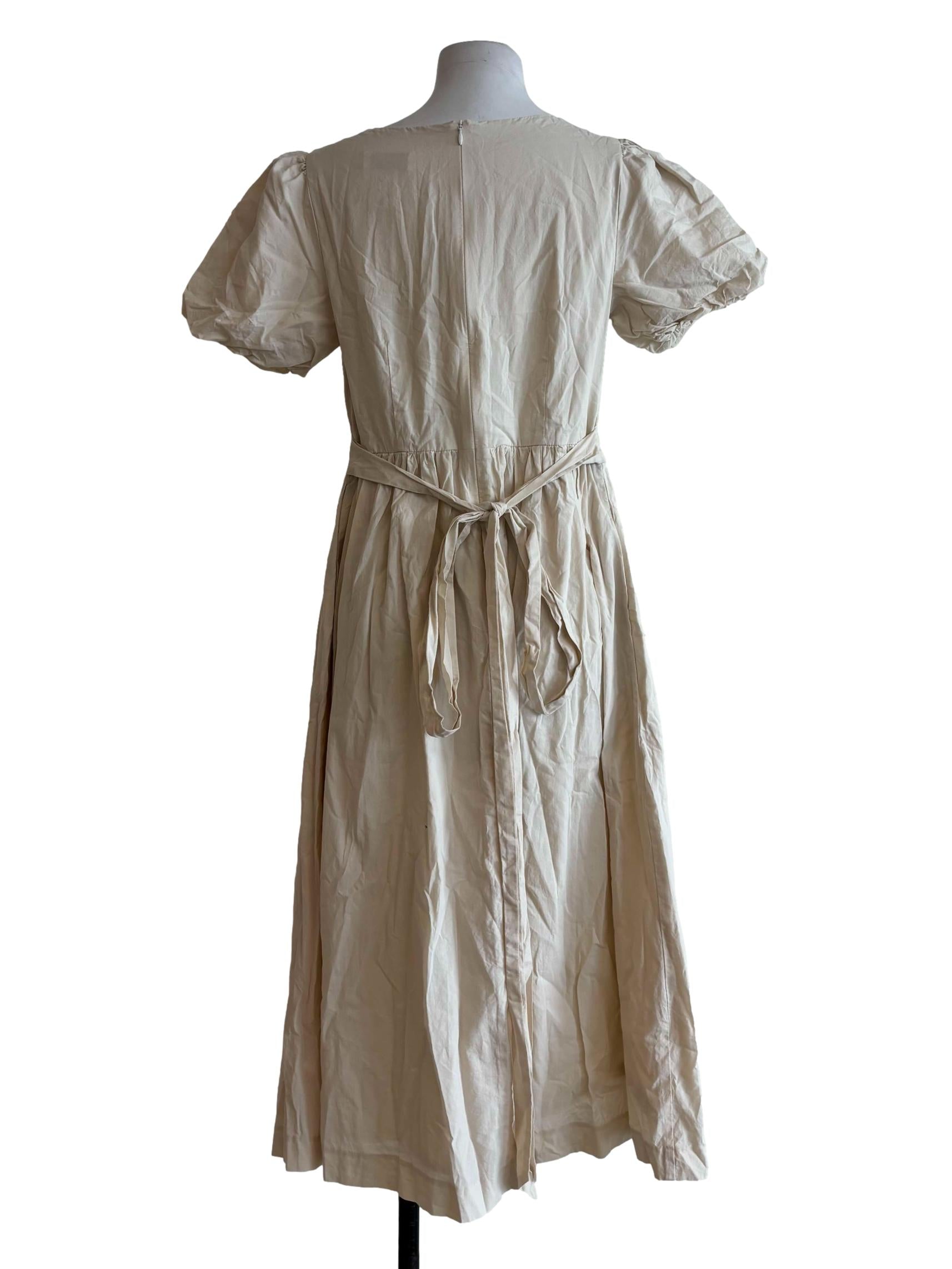 Beige Shortsleeve Cotton A-Line Dress