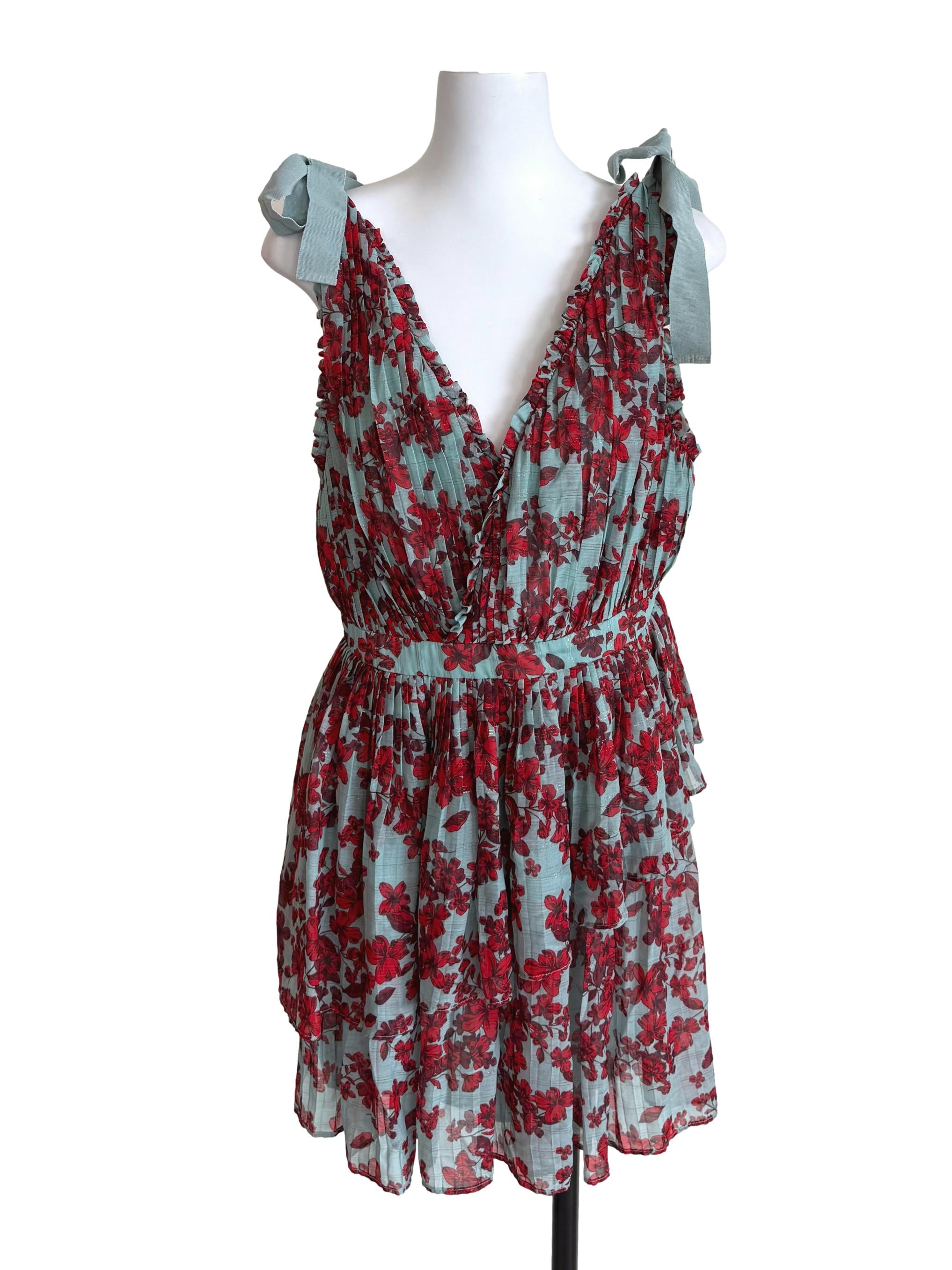 Mint & Red Floral Accordion Sundress