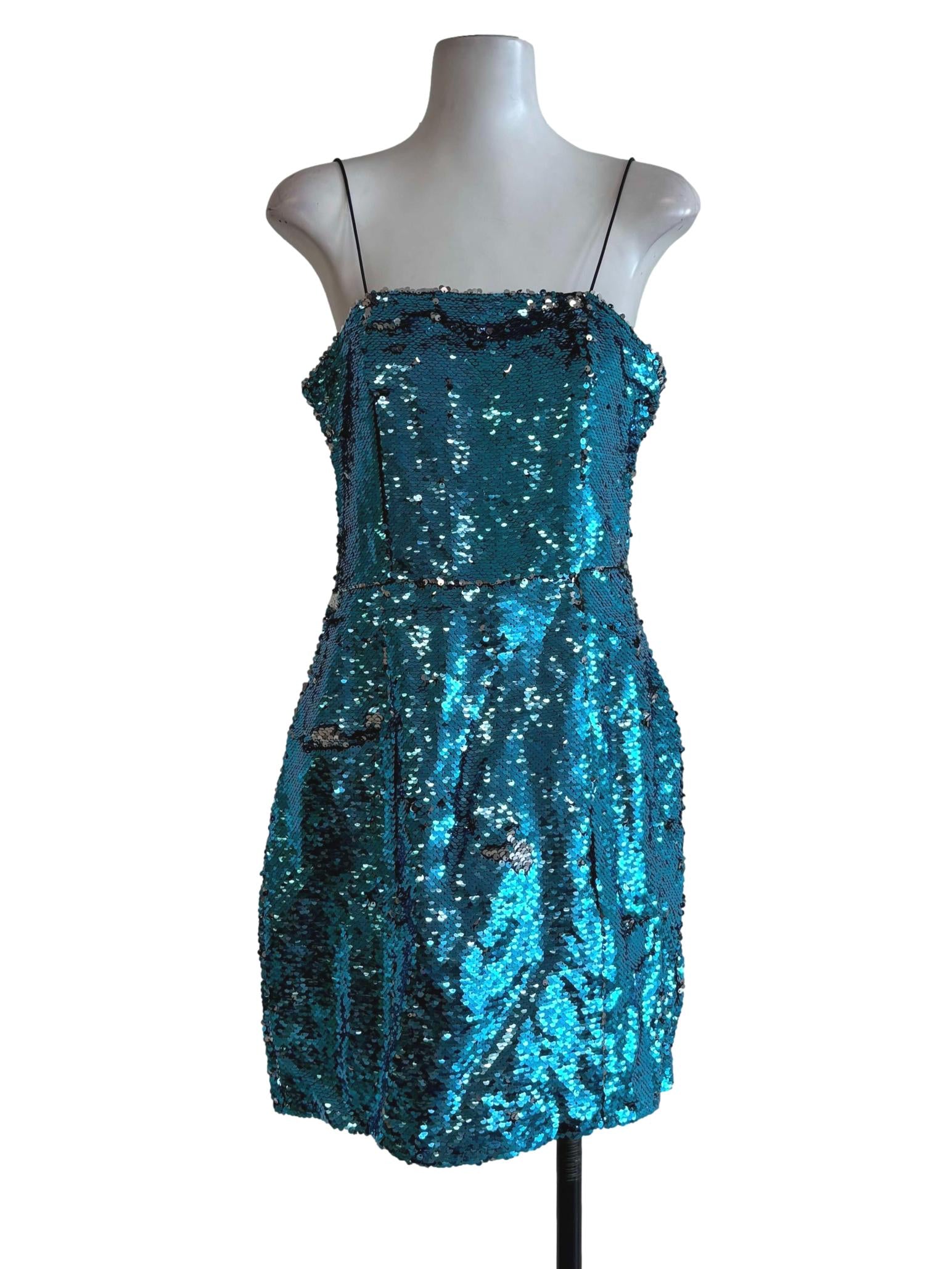 Turquiose Spaghetti Strap Sequin Dress