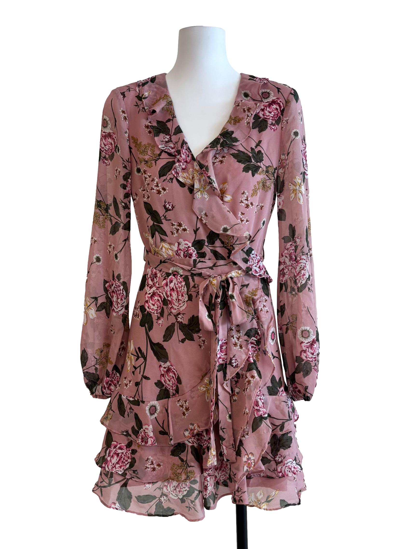 Melon Pink Floral Ruffle Dress