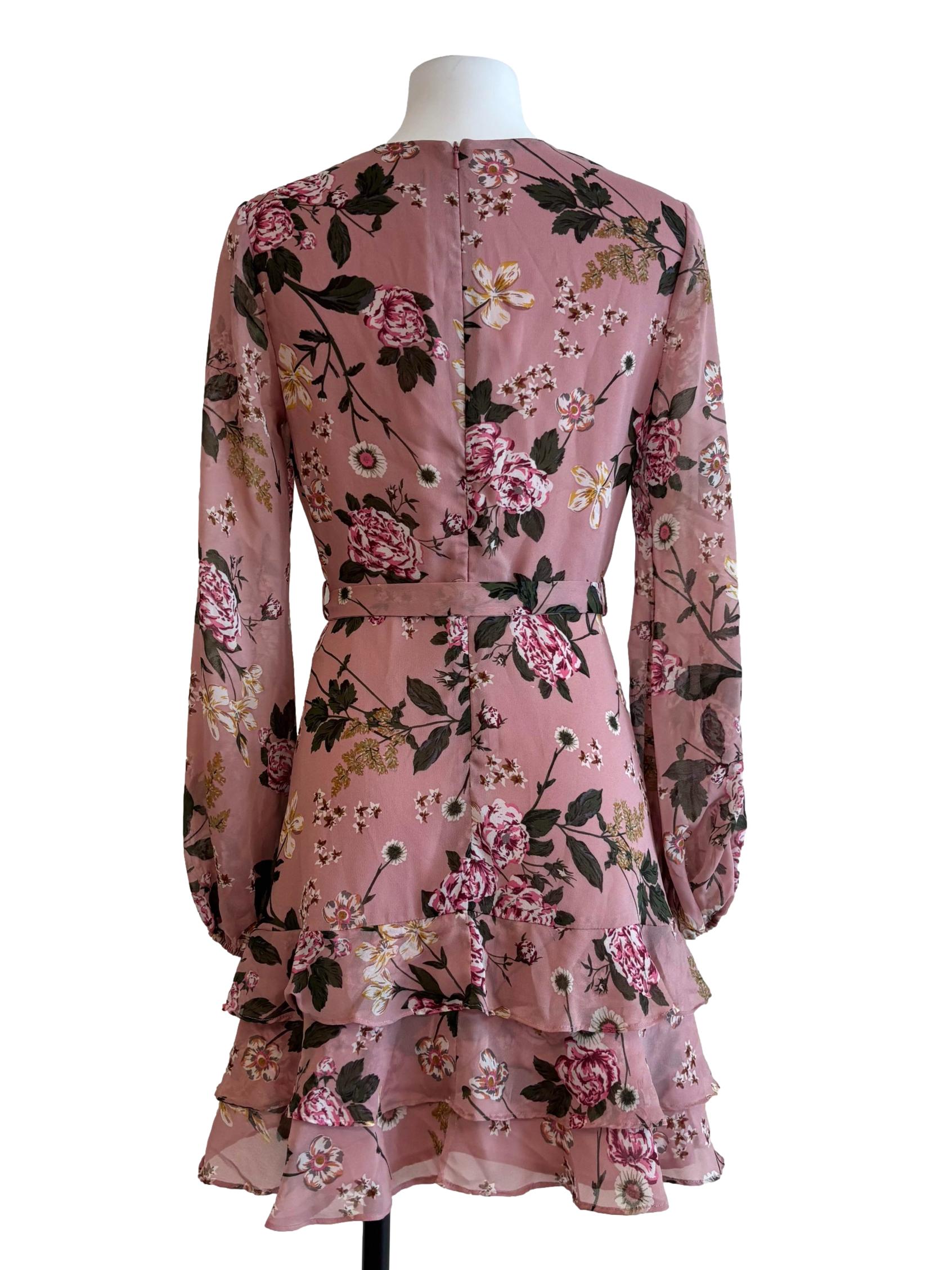 Melon Pink Floral Ruffle Dress