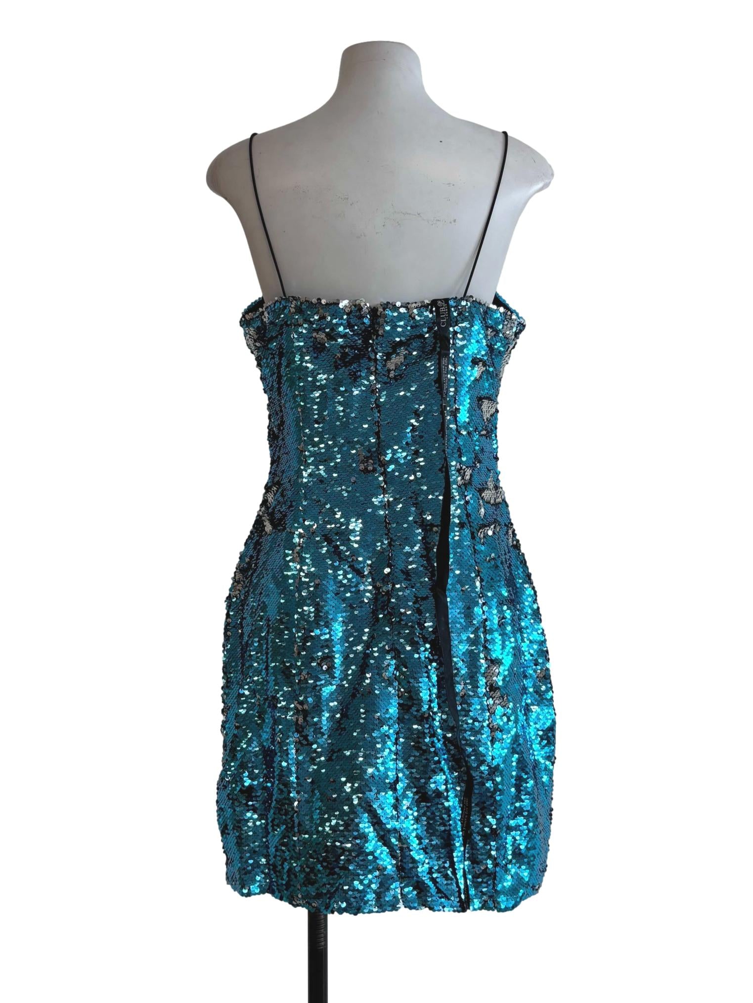 Turquiose Spaghetti Strap Sequin Dress