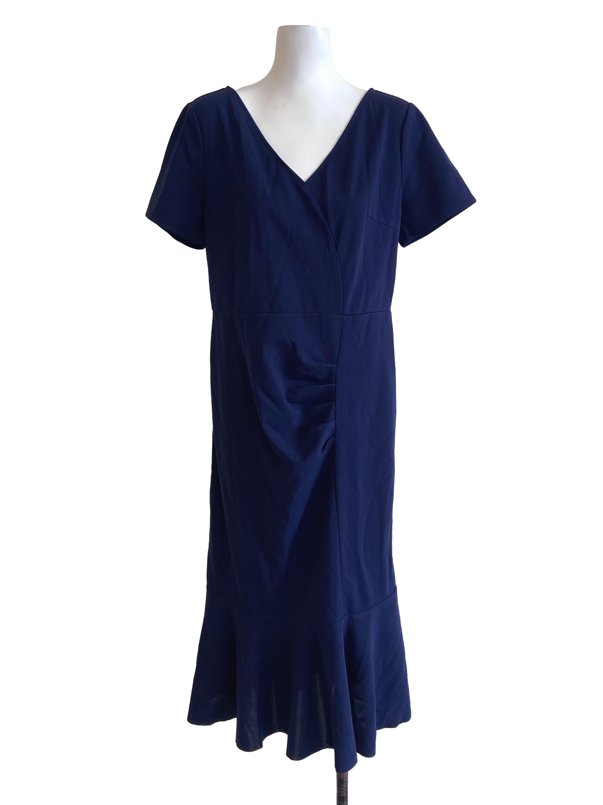 Navy Blue Cowl Drop Waist Dress