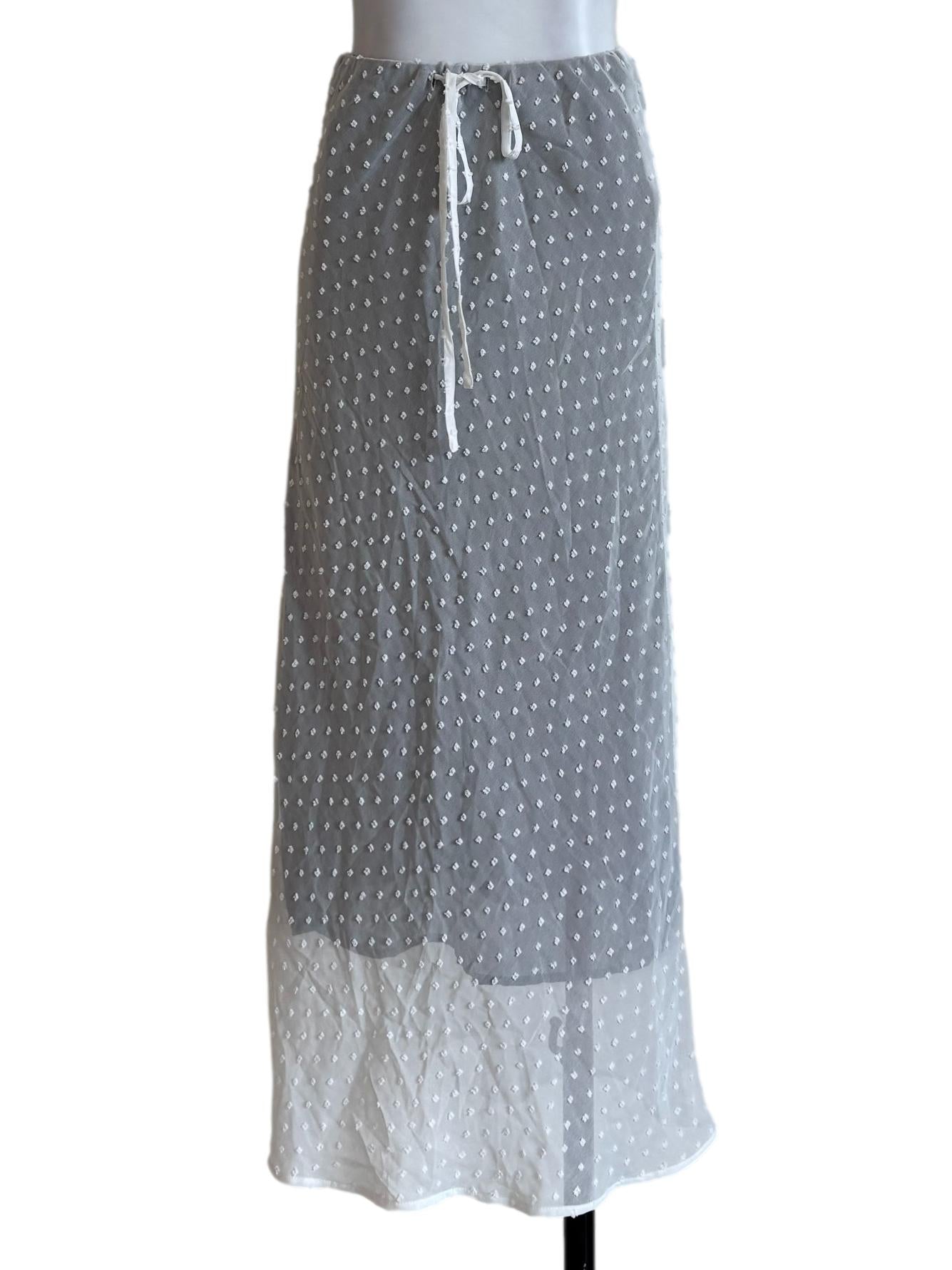 Textured White Mesh Dotted Skirt