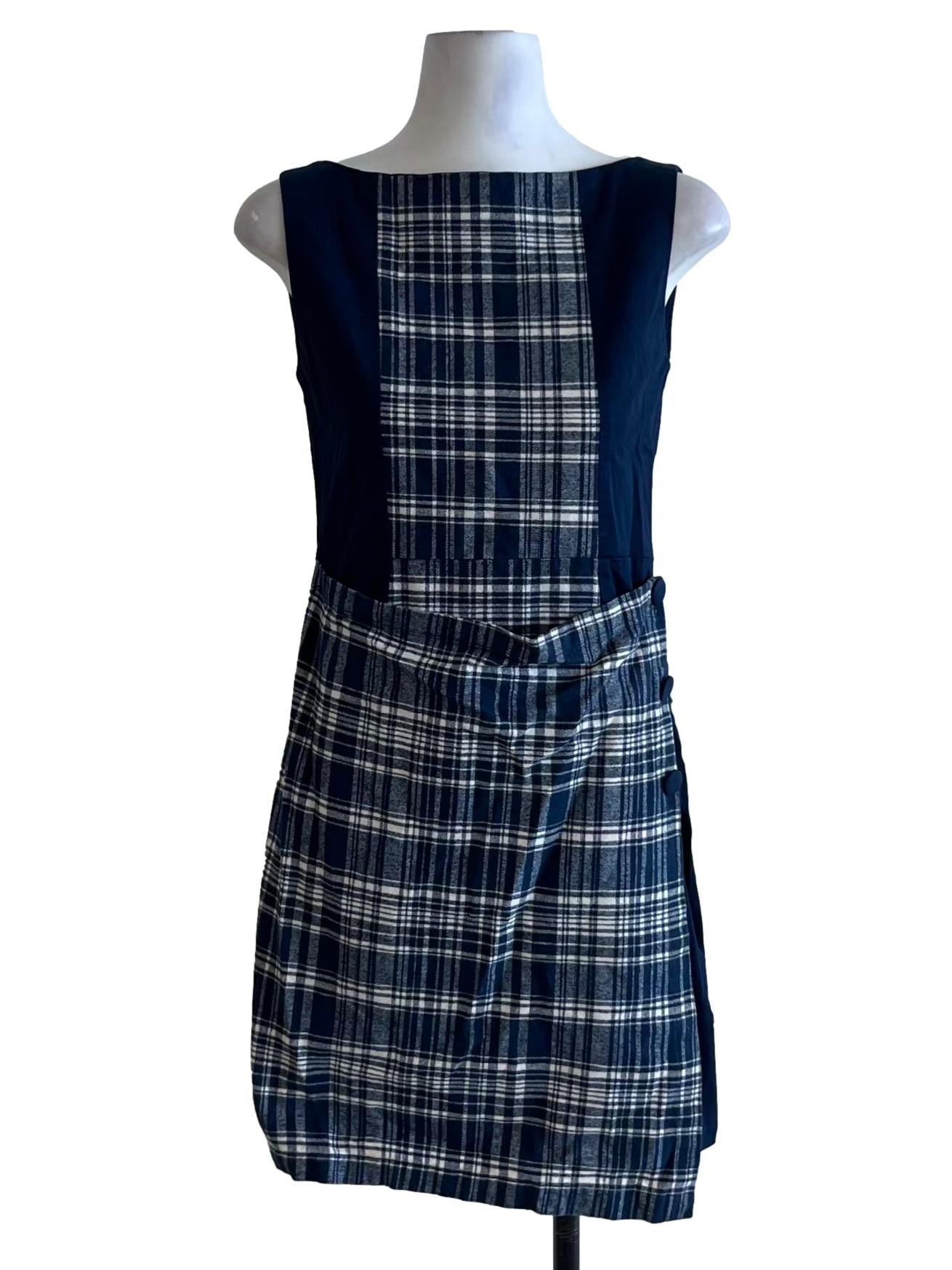 Navy Blue Tartan A-Line Dress
