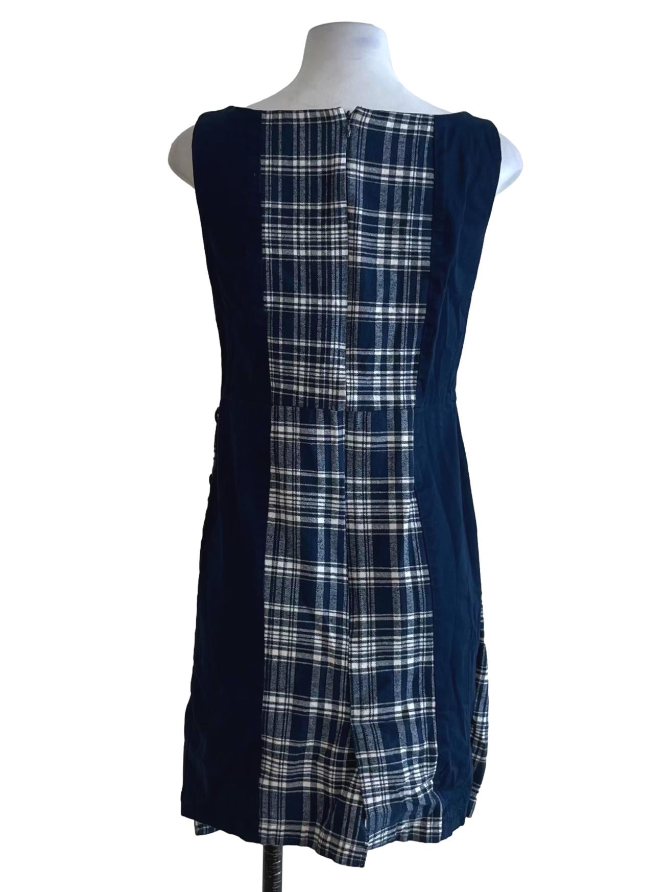 Navy Blue Tartan A-Line Dress