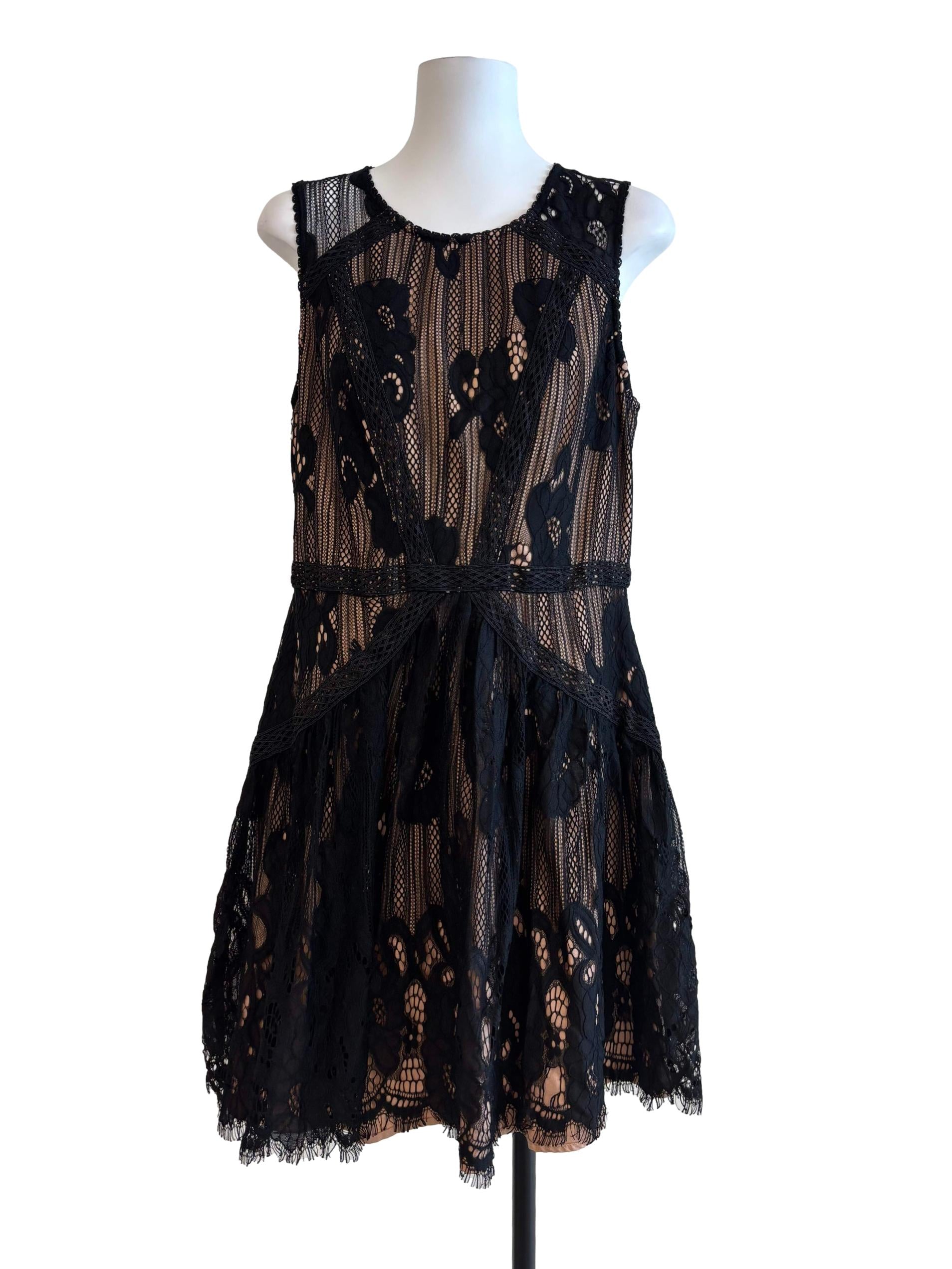 Nude Black Lace Mini Dress