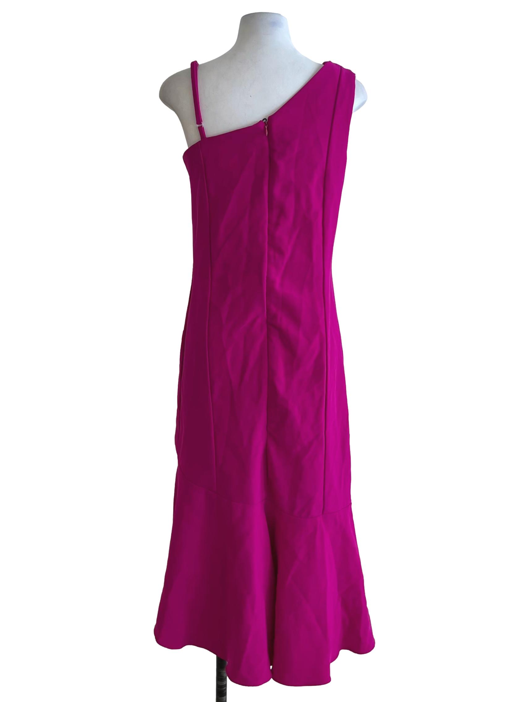 Magenta Pink Asymmetrical Neckline Sheath Dress