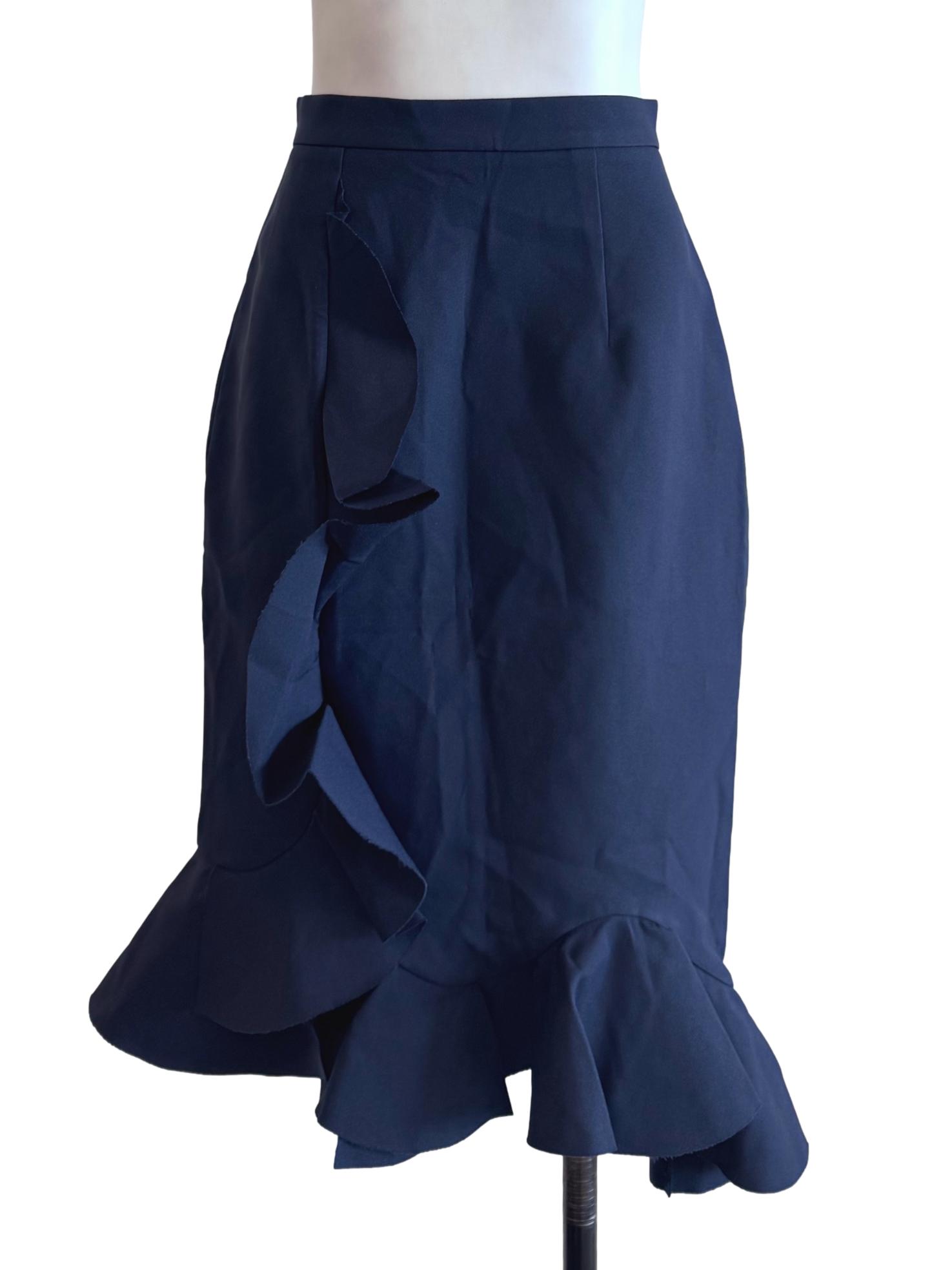 Navy Blue Ruffle Midi Skirt LB