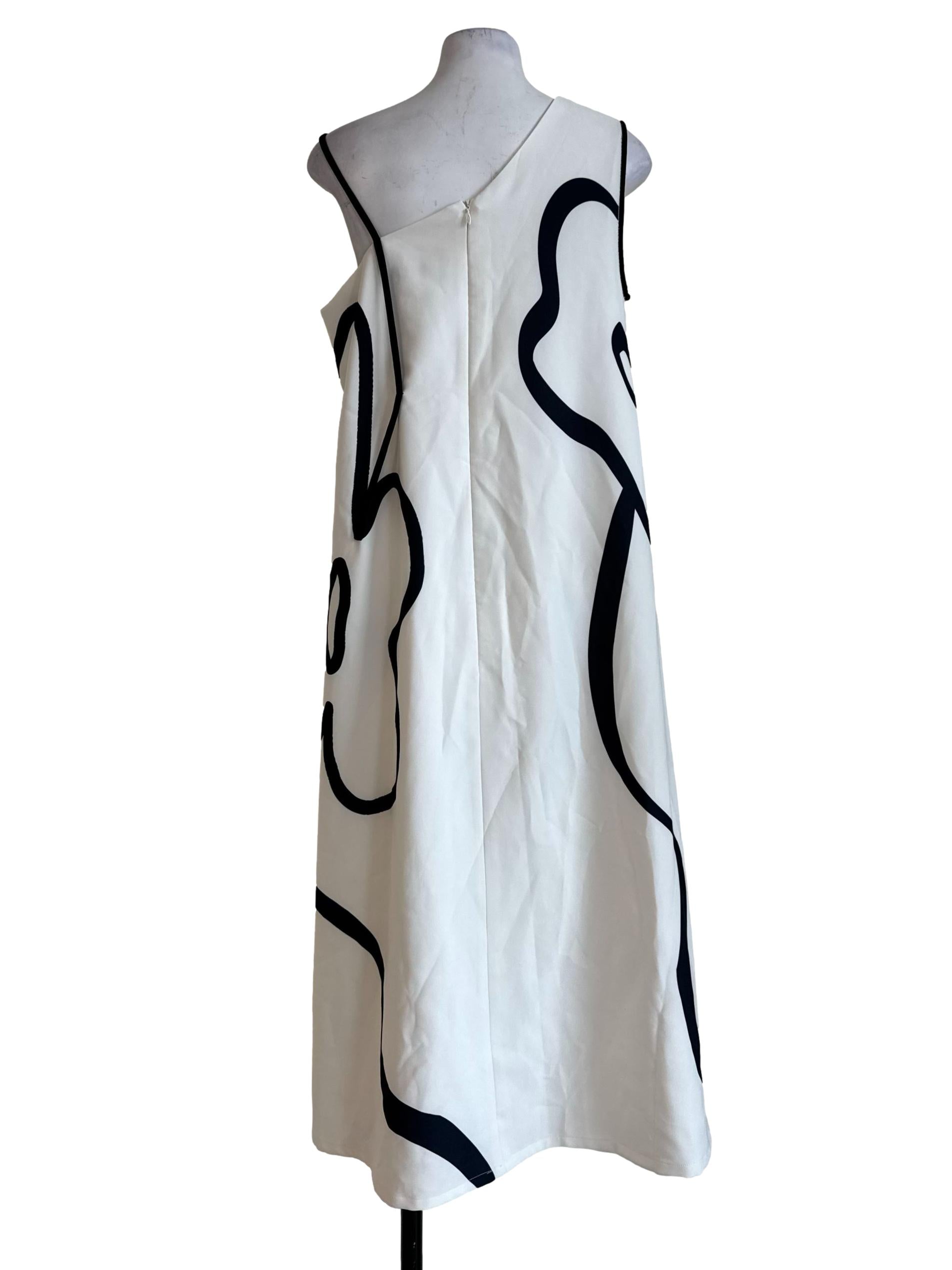 Off White With Black Lines Asymetric Dress
