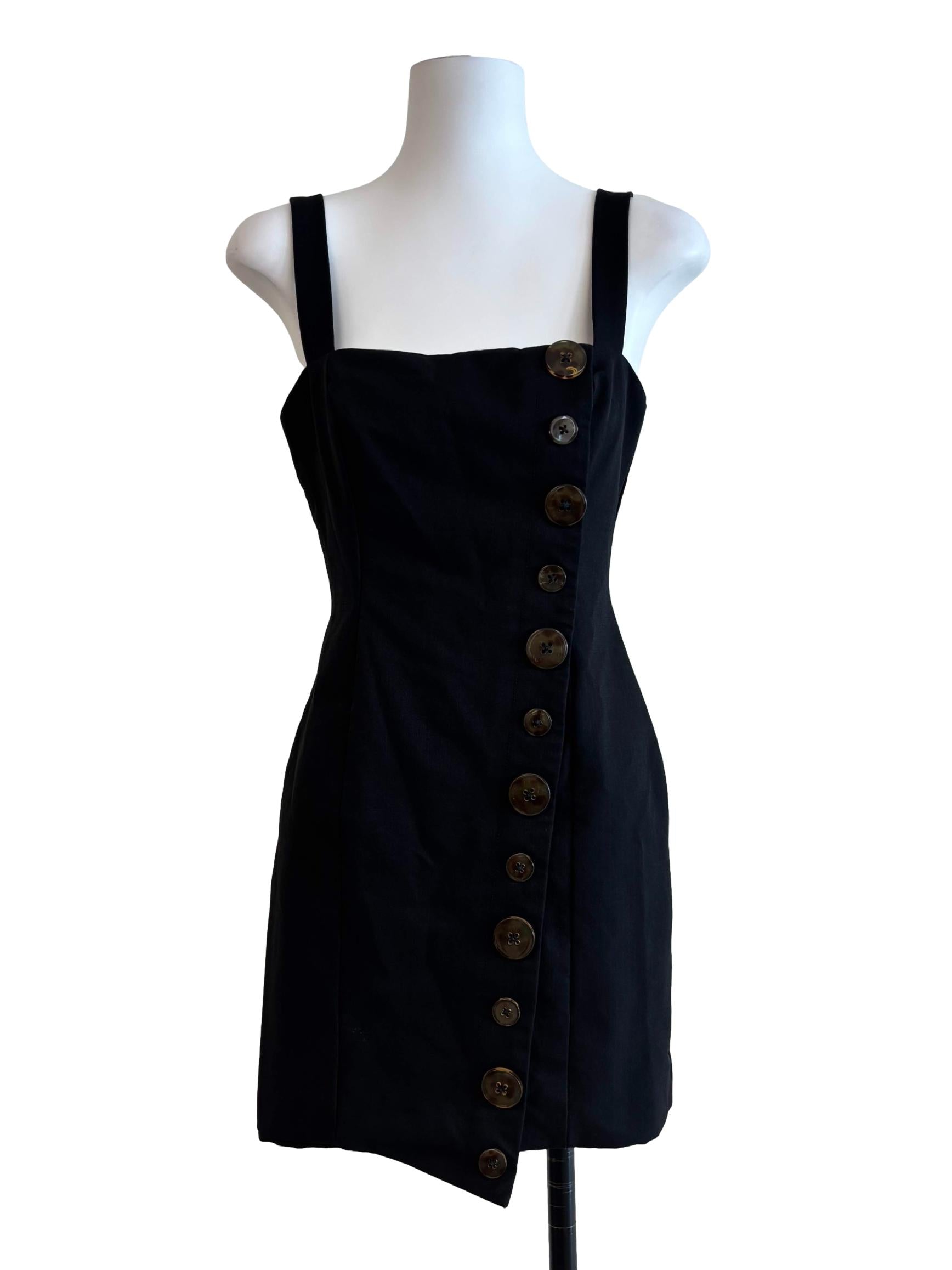 Ink Black Apron Buttoned Dress