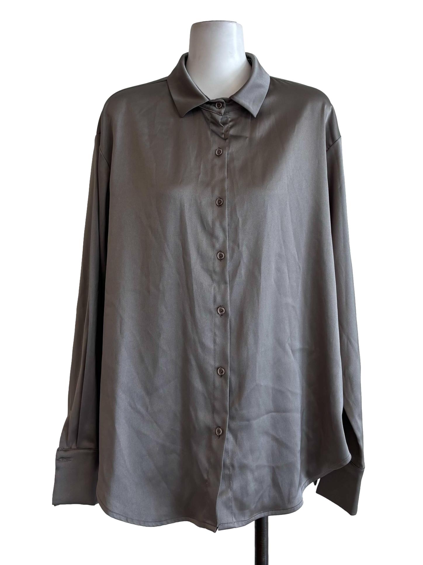 Storm Grey Longsleeve Satin Shirt