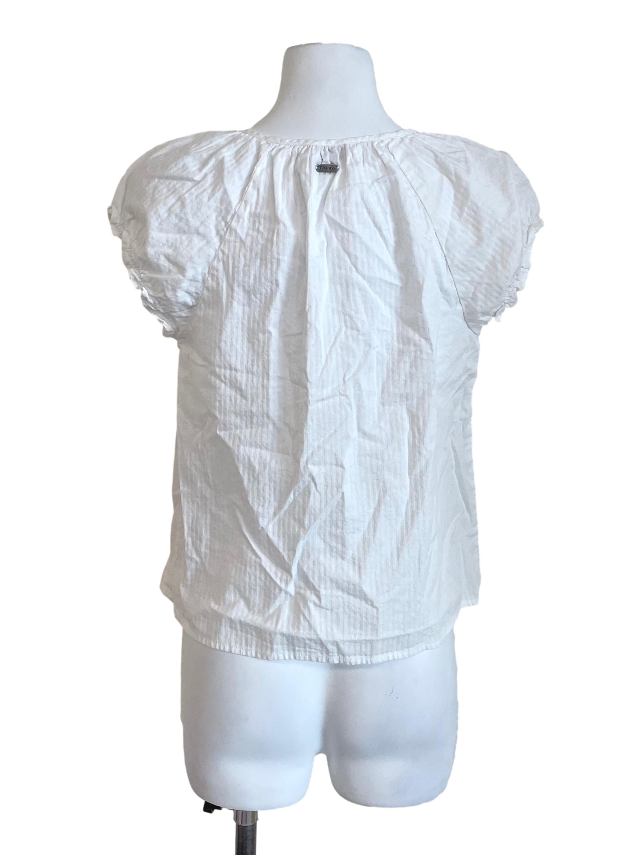 White Henley Coquette Top