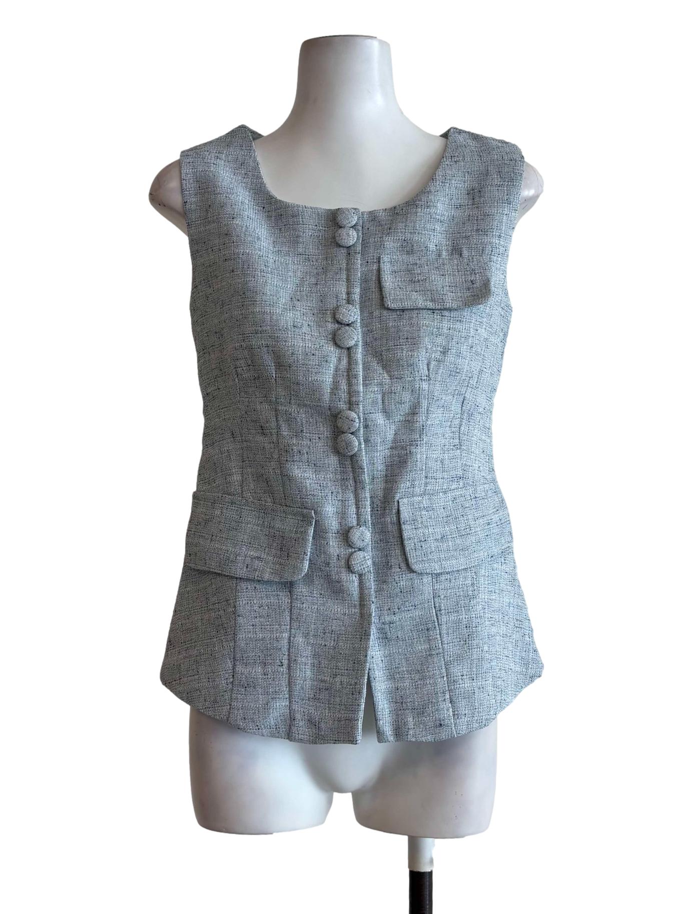 Baby Blue Sleeveless Tweed Top