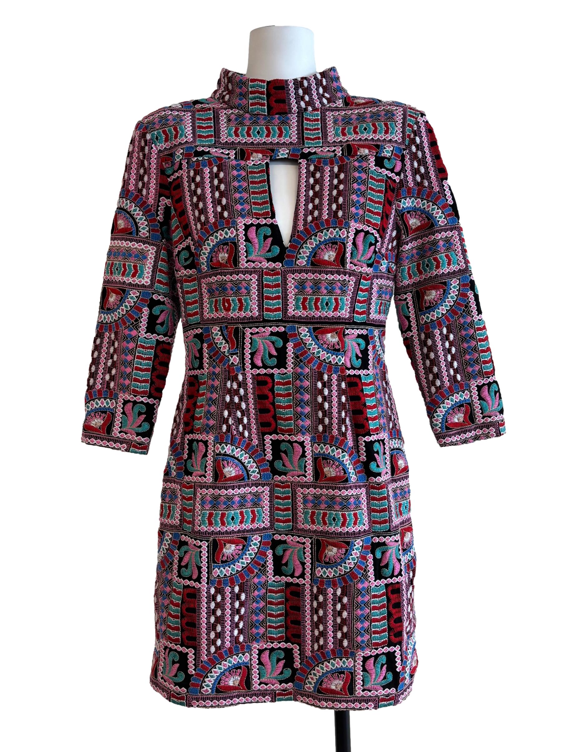 Multicolour Embroidered Mini Dress