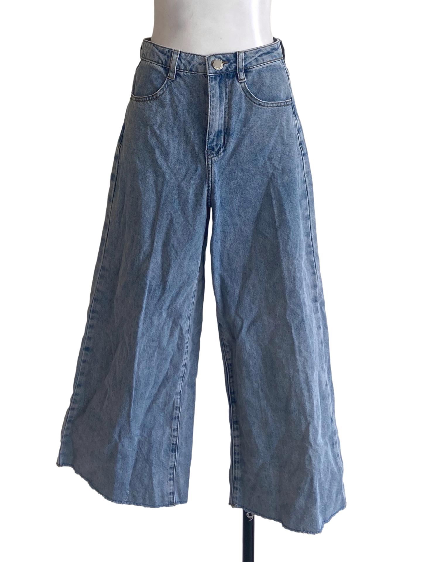 Blue Herringbone Straight Jeans