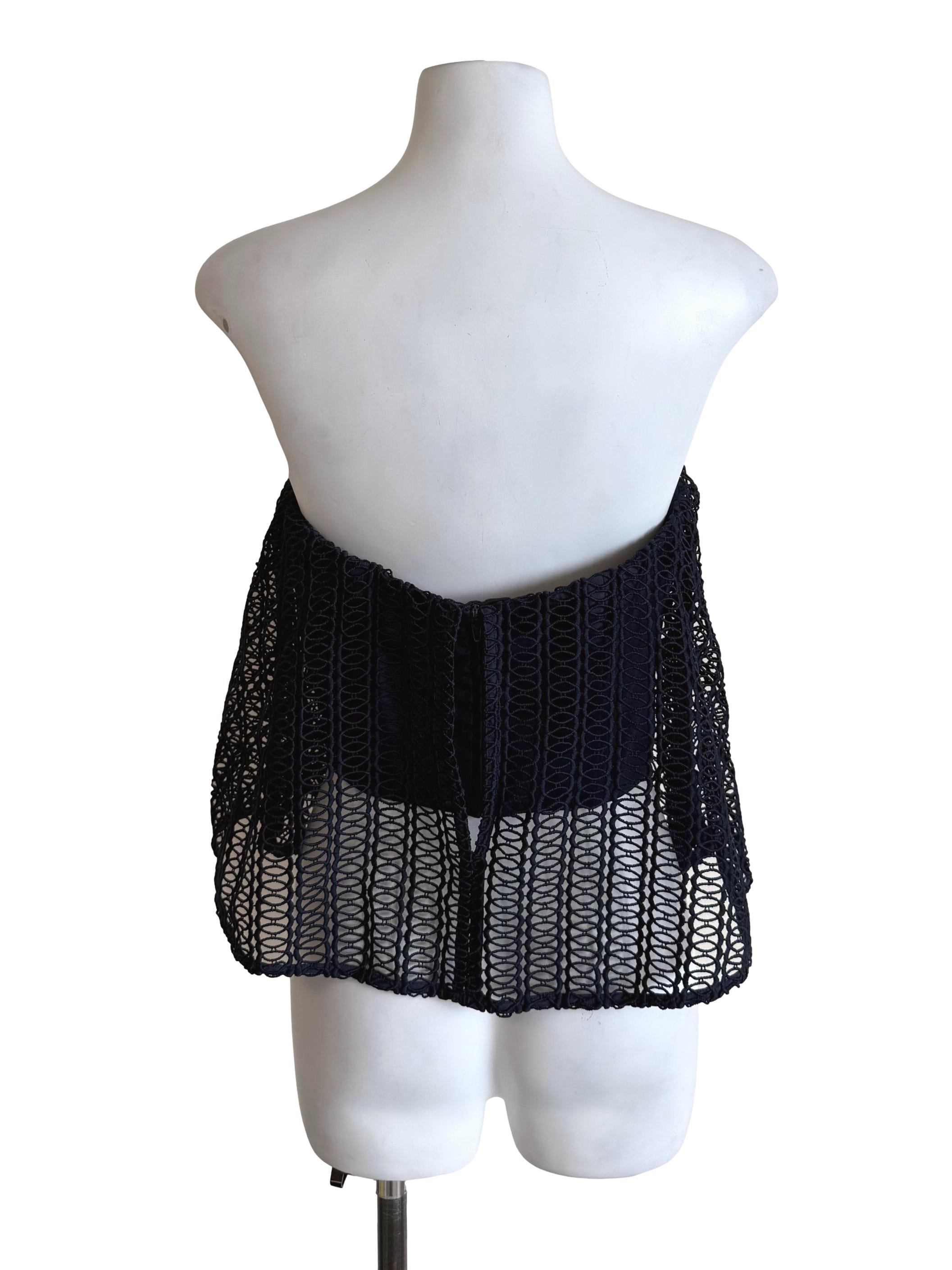 Navy Embroidery Strapless Peplum Top