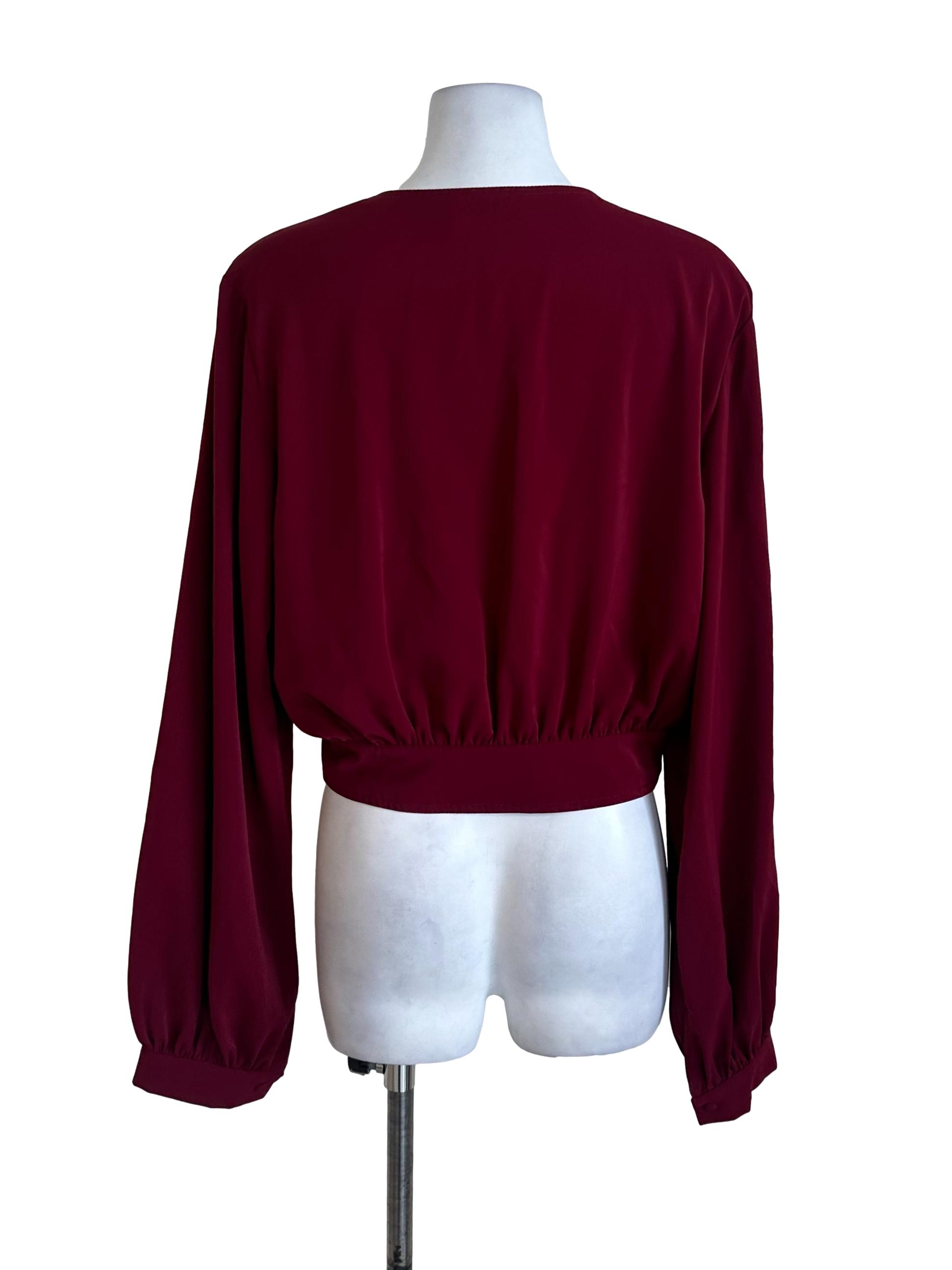 Maroon Red V Neck Long Sleeve Top YHF