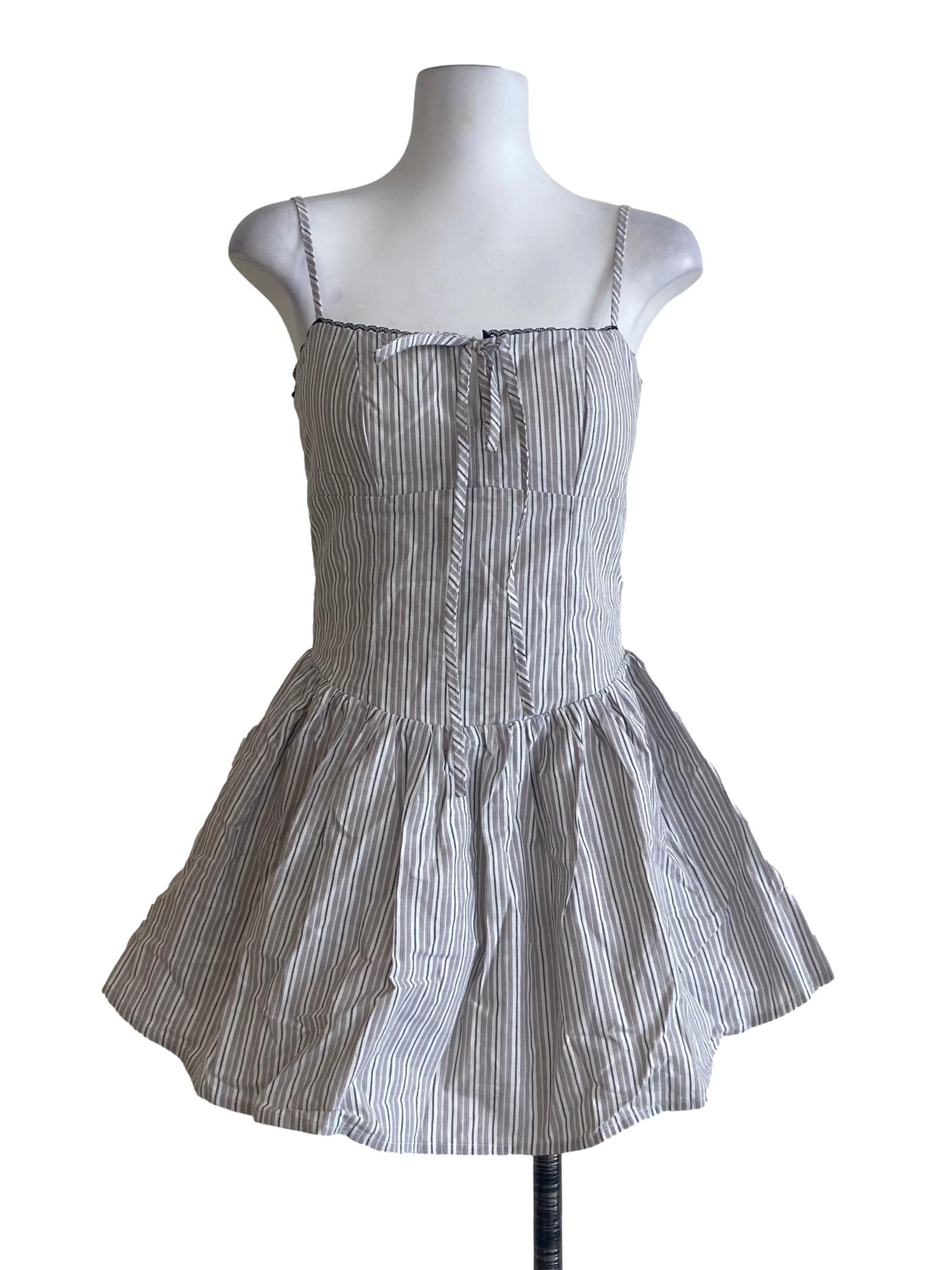 White & Black Stripe Apron Mini Dress