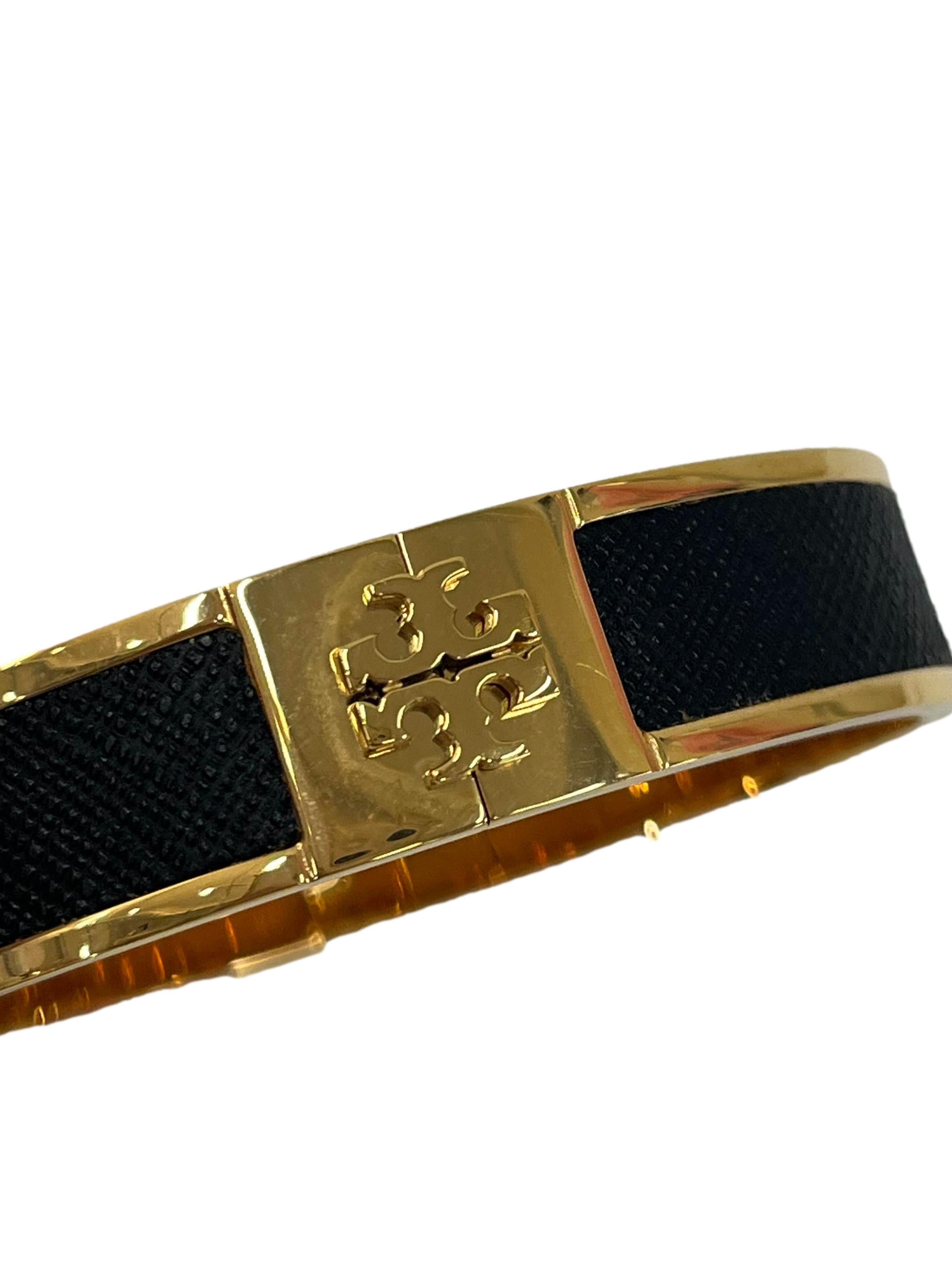 Black And Gold Slim Leather Inlay Cuff