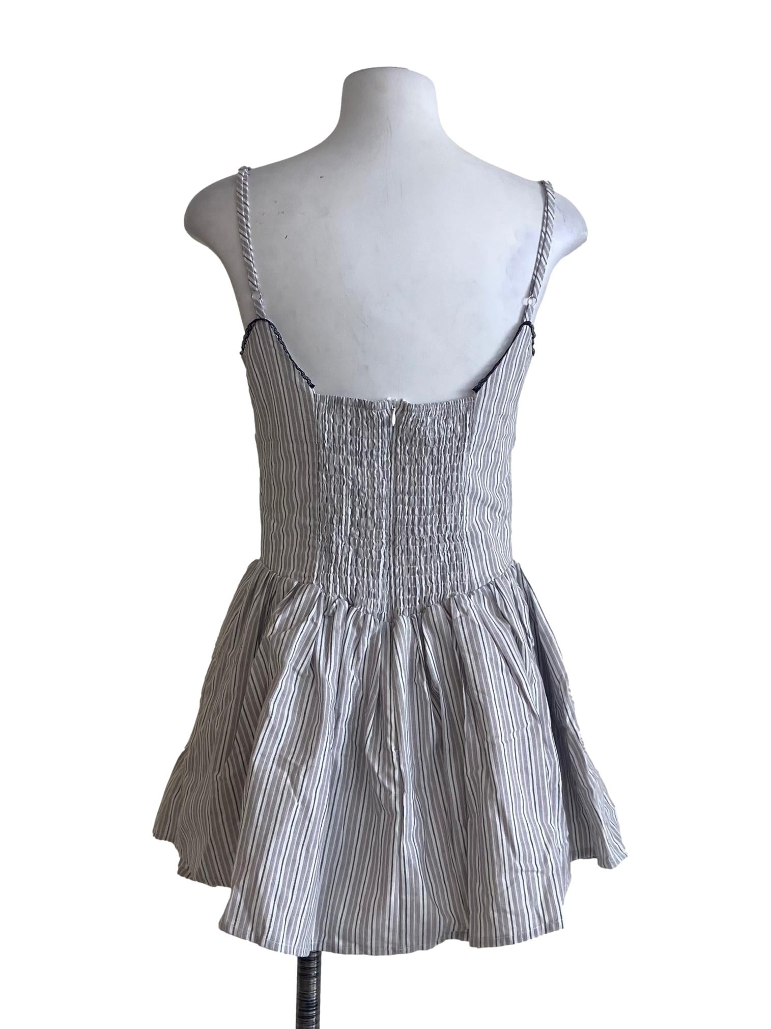 White & Black Stripe Apron Mini Dress