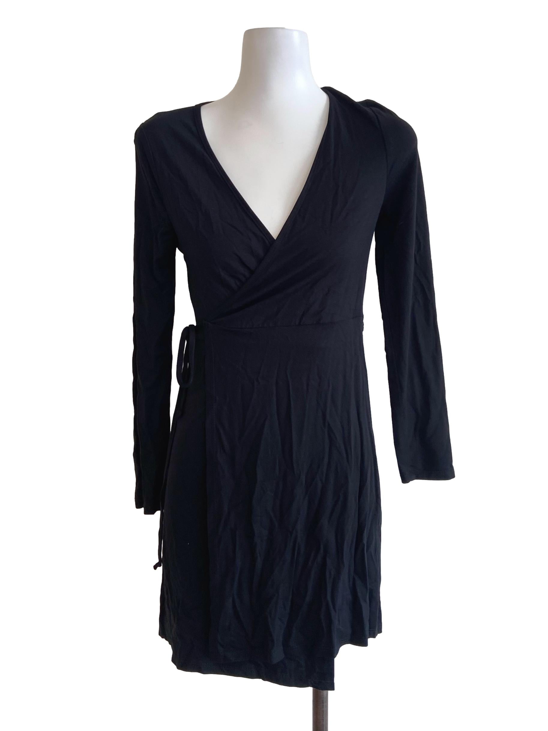 Black V Neck Wrap Dress