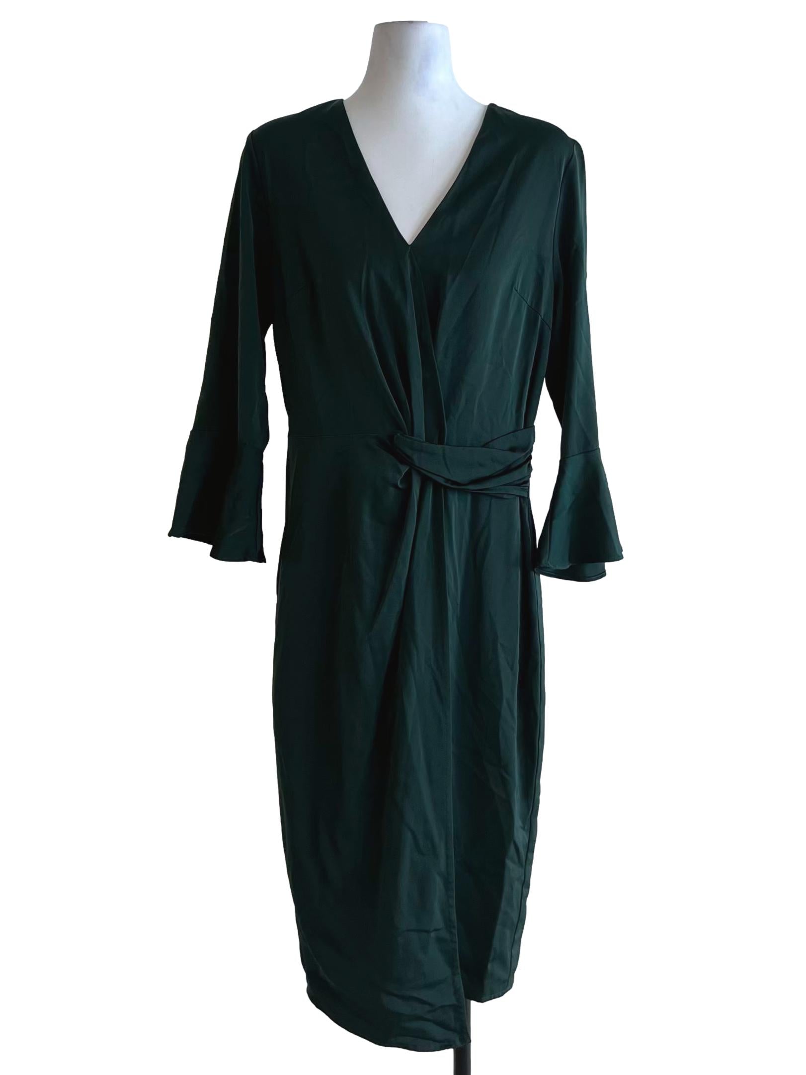 Pine Green V-Neckline Empire Dress