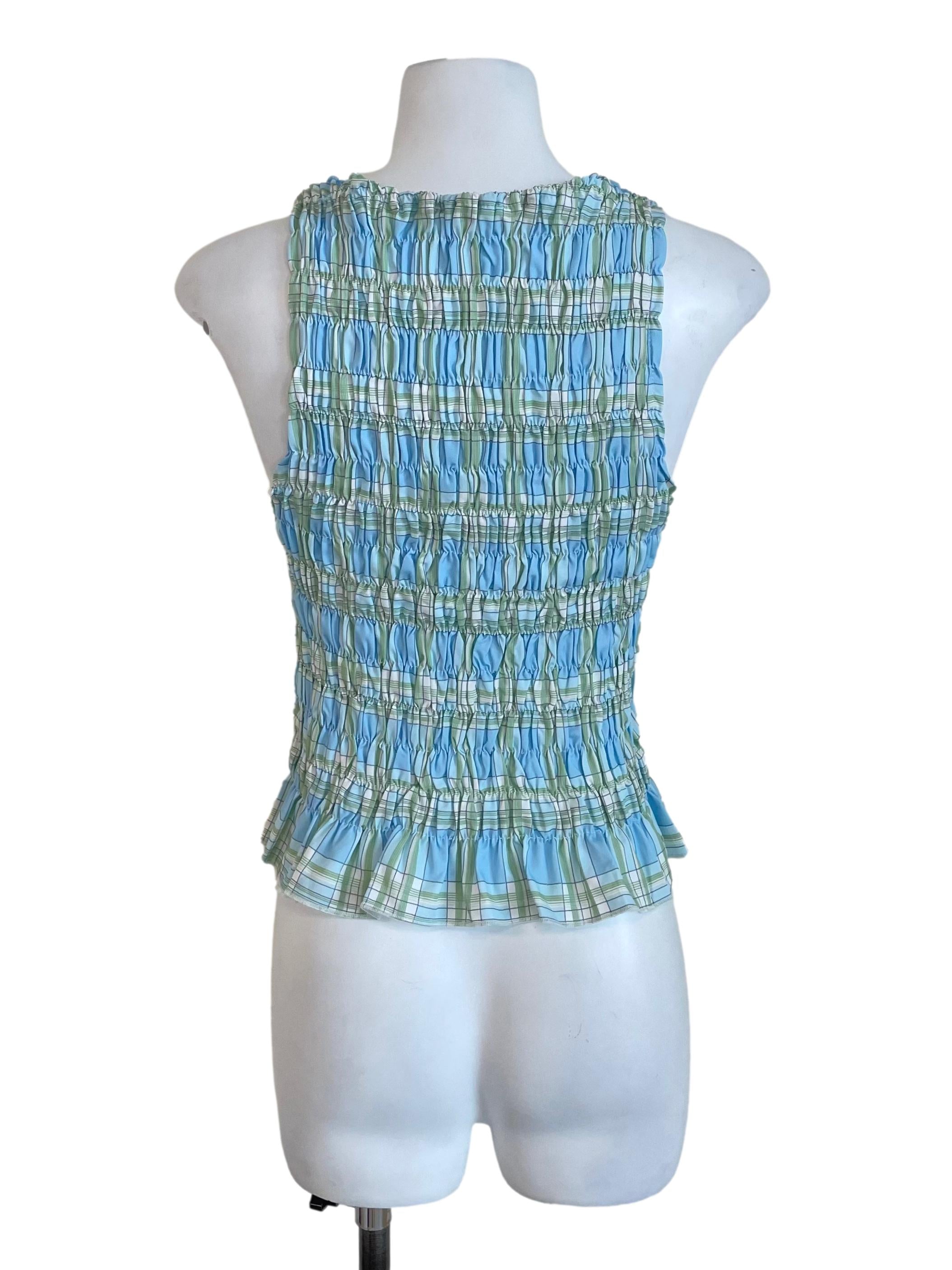 Pastel Blue Checker Scrunch Top