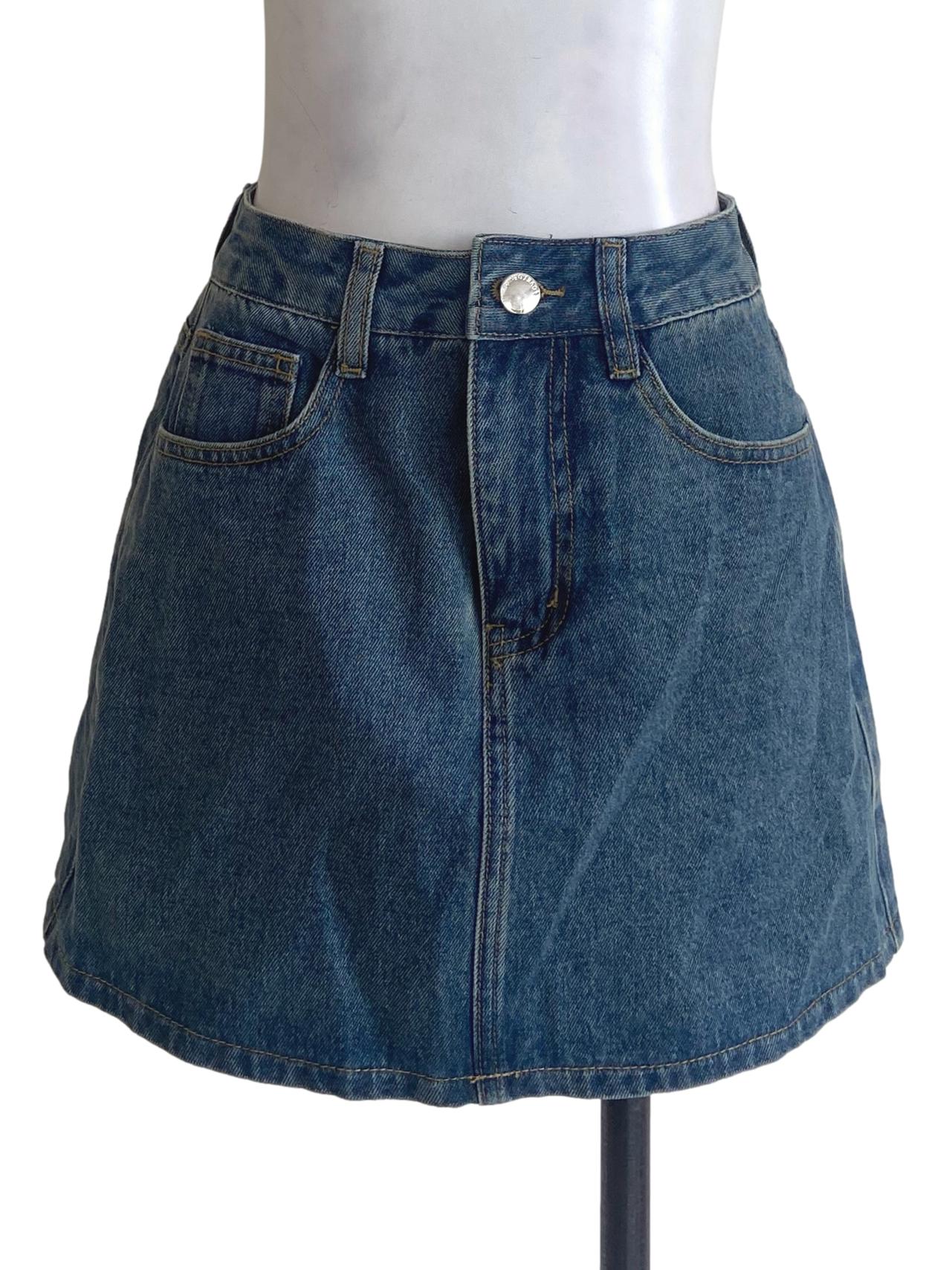 Denim Blue Herringbone Skorts Jeans