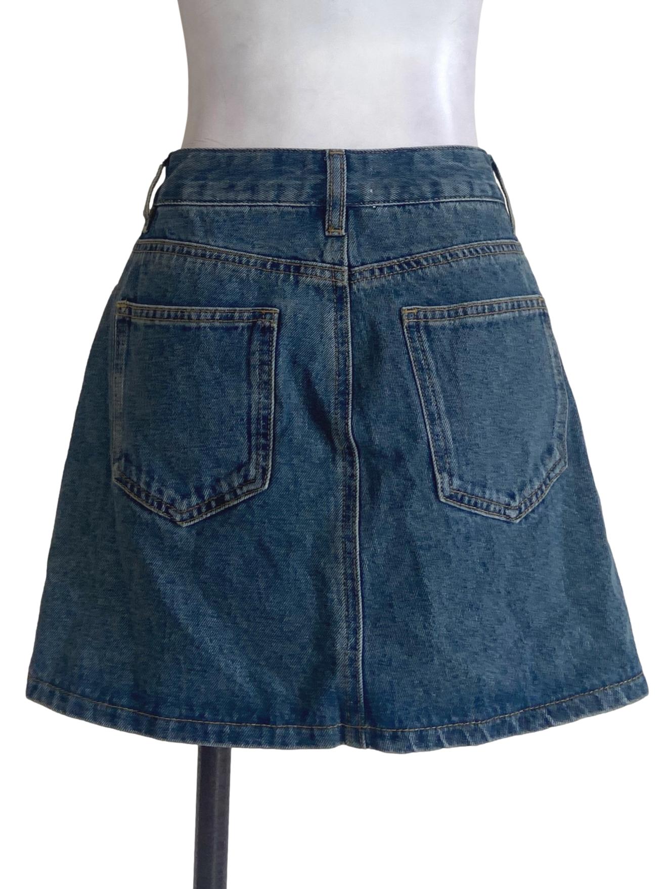 Denim Blue Herringbone Skorts Jeans