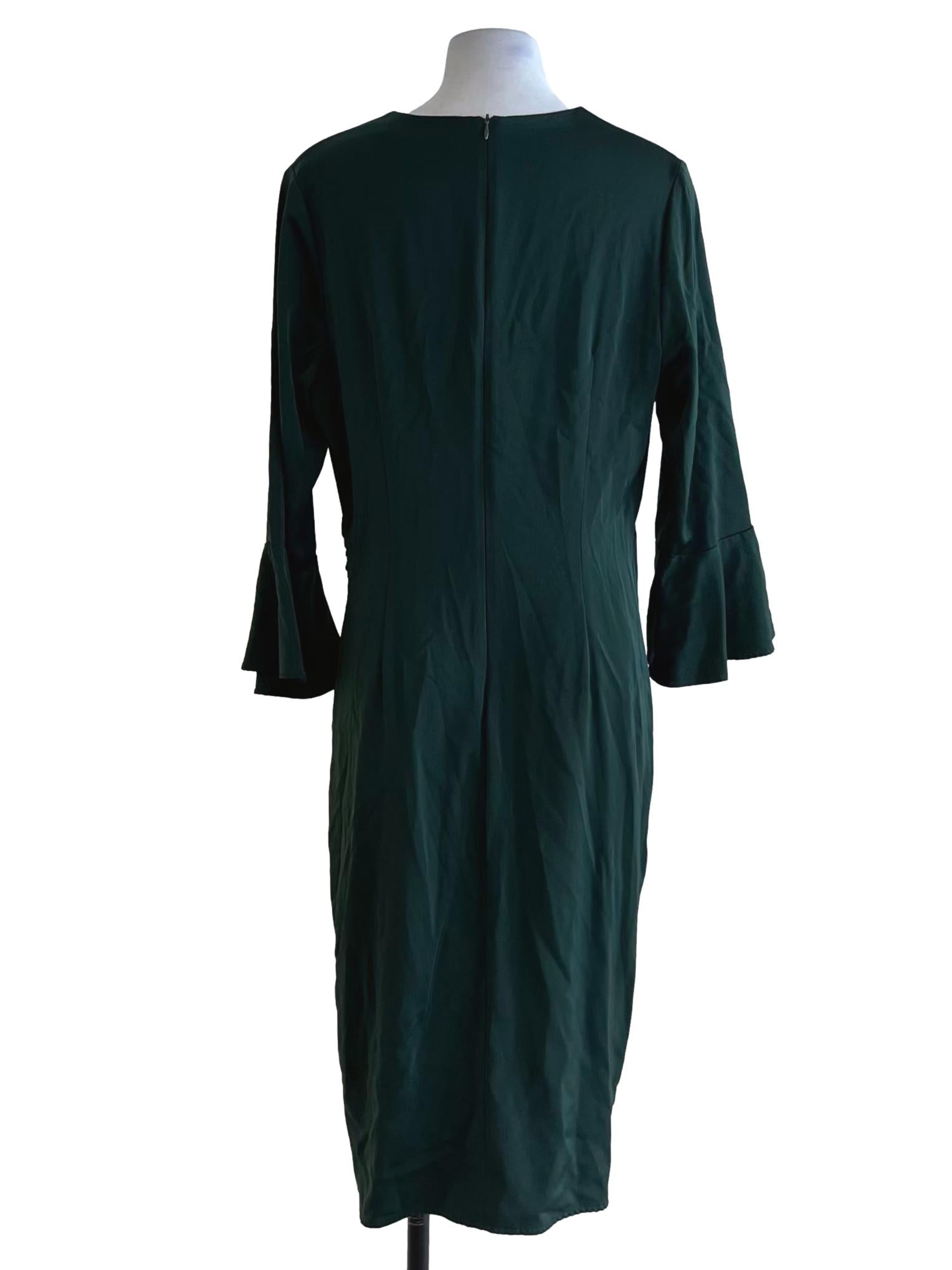 Pine Green V-Neckline Empire Dress