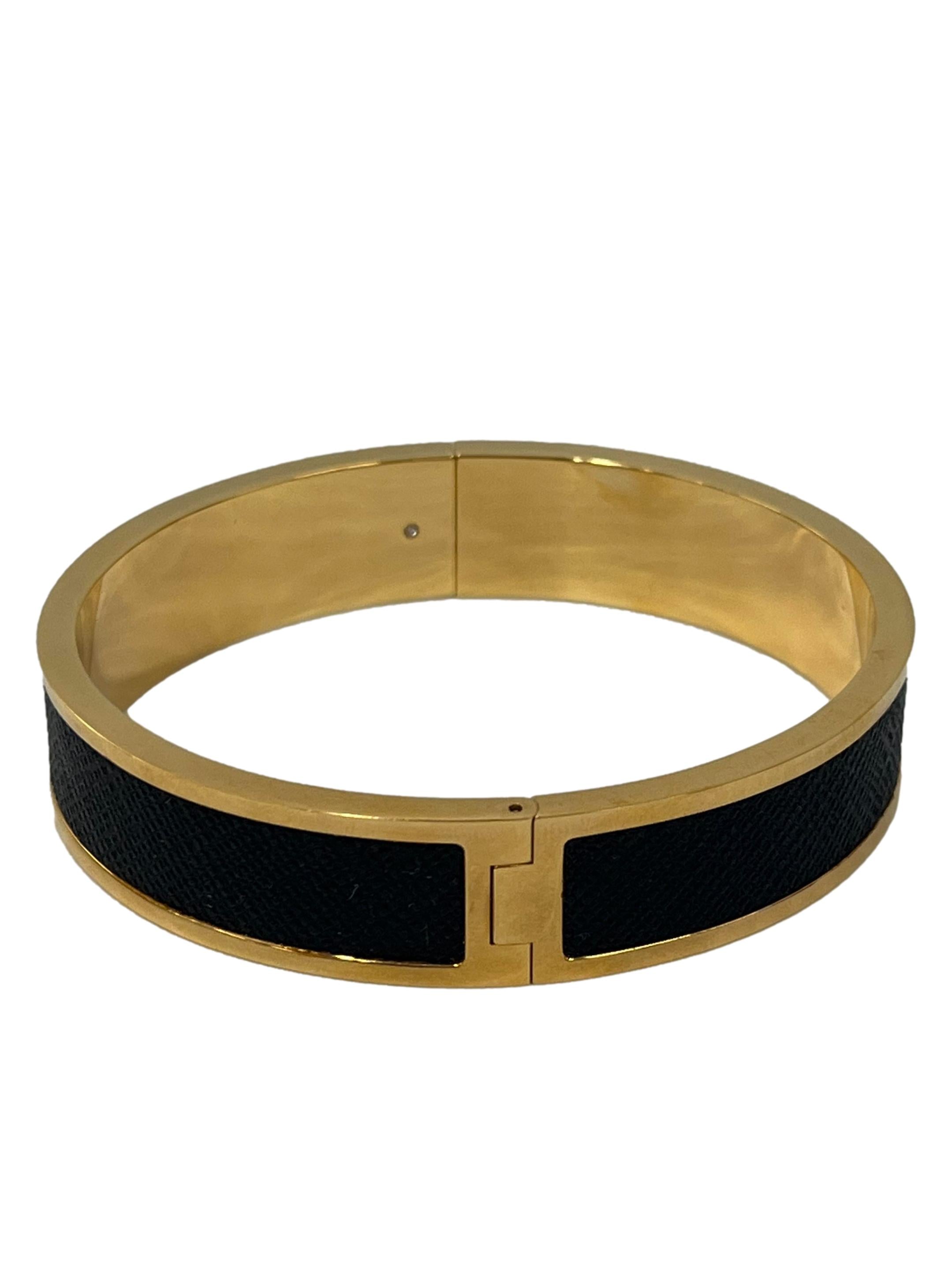 Black And Gold Slim Leather Inlay Cuff