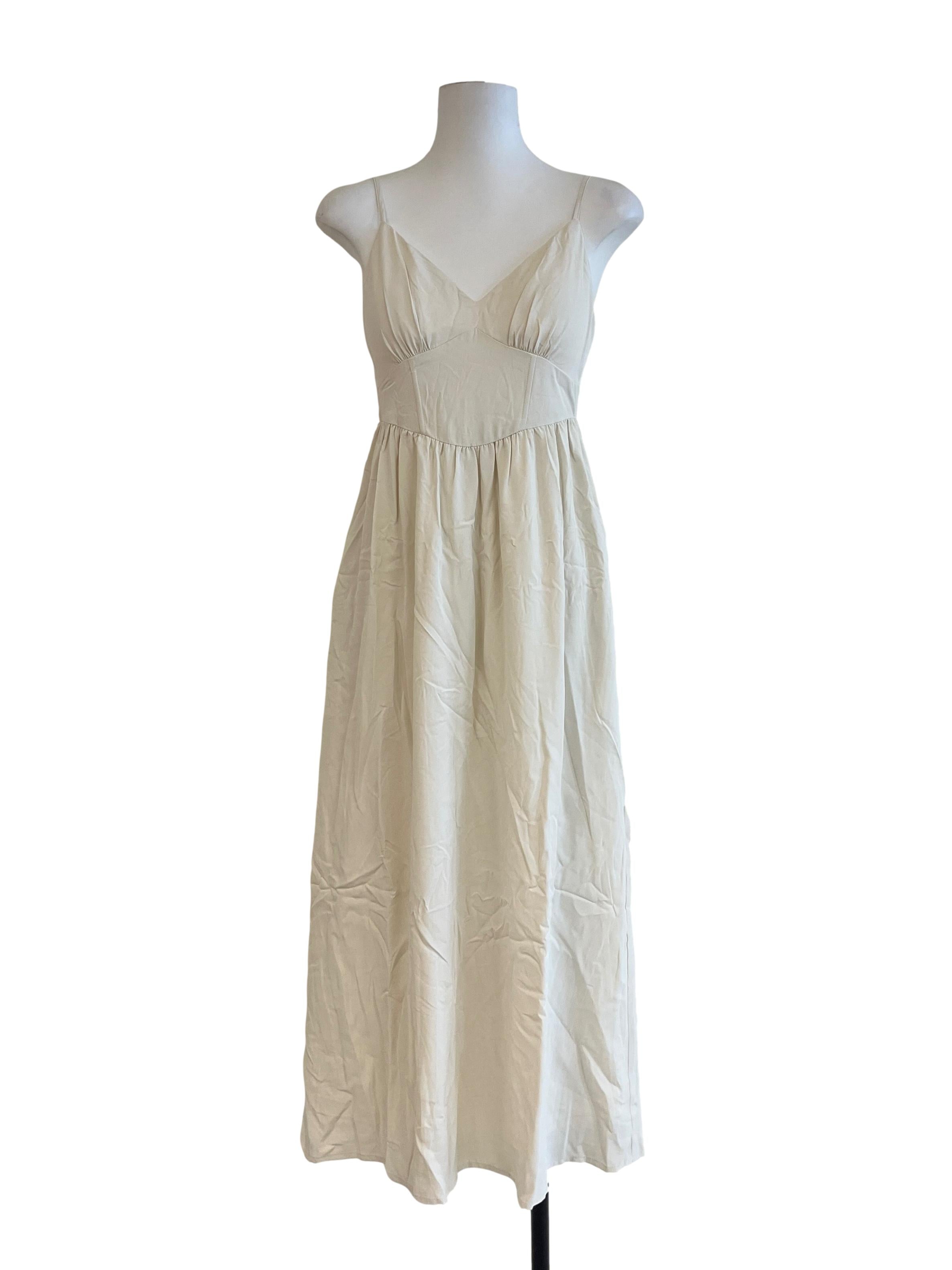 Cream White V Neck Sleeveless Dress