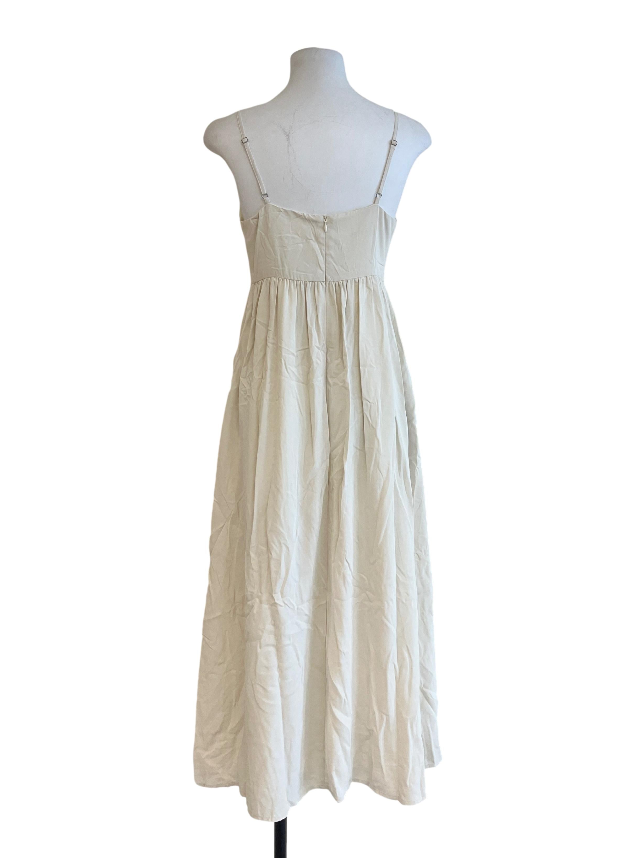 Cream White V Neck Sleeveless Dress