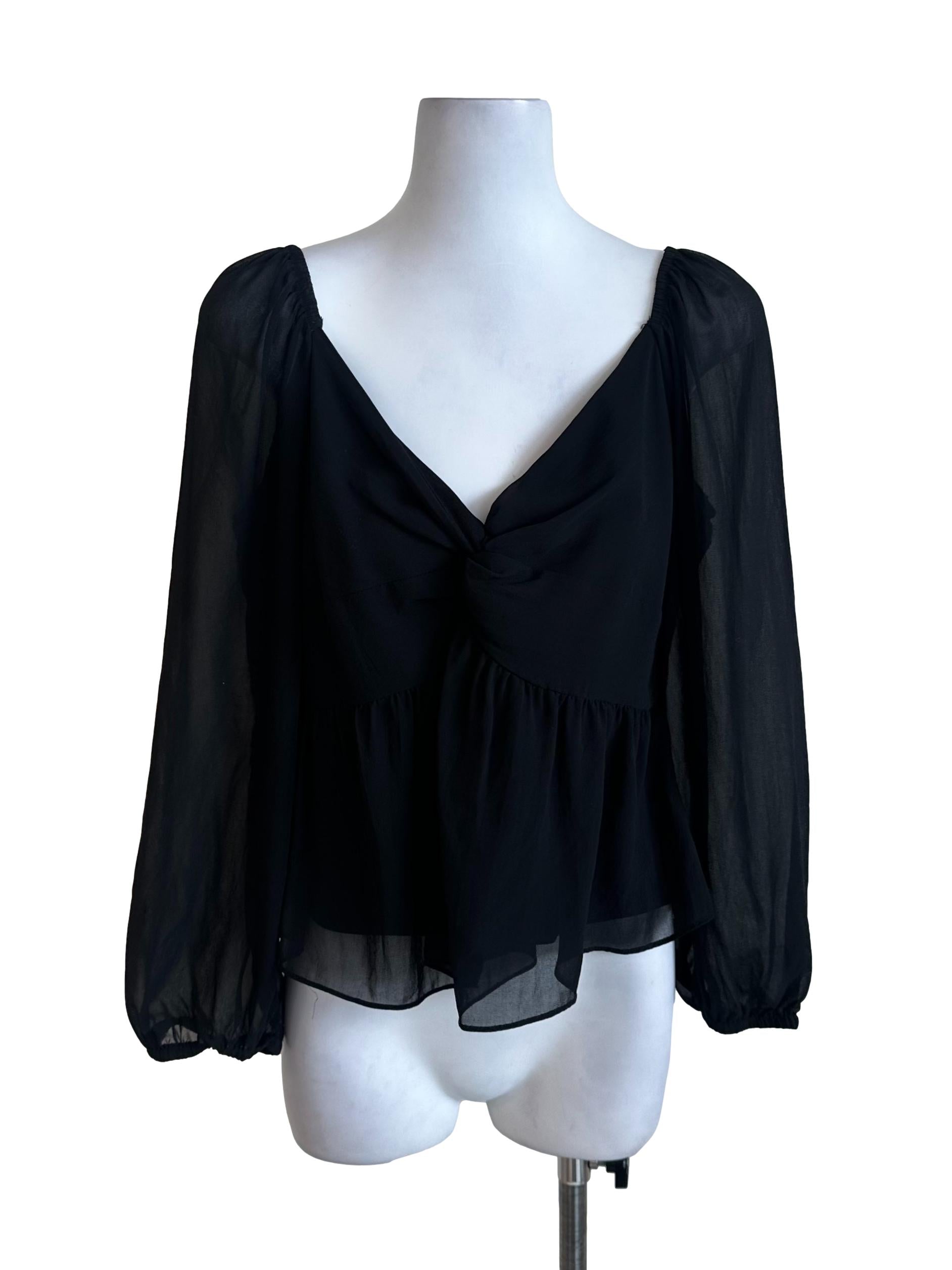 Black Chiffon V Neck Top