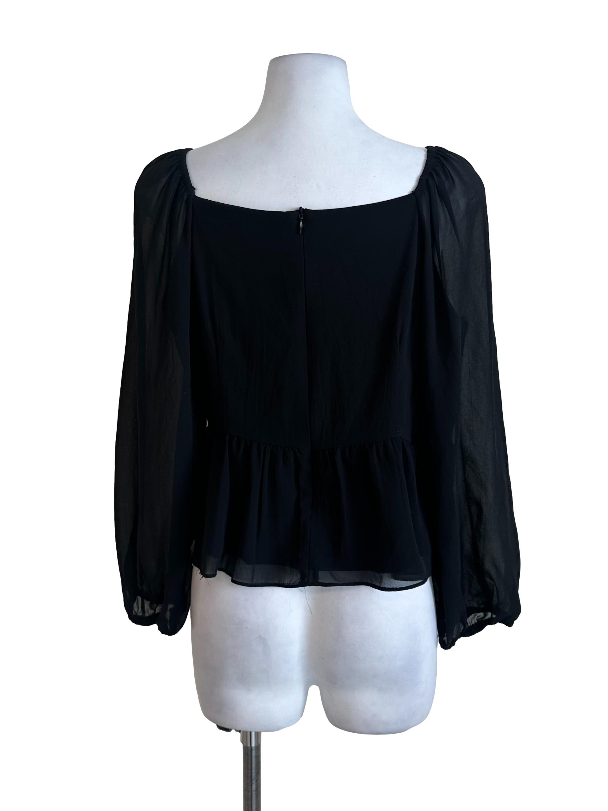 Black Chiffon V Neck Top