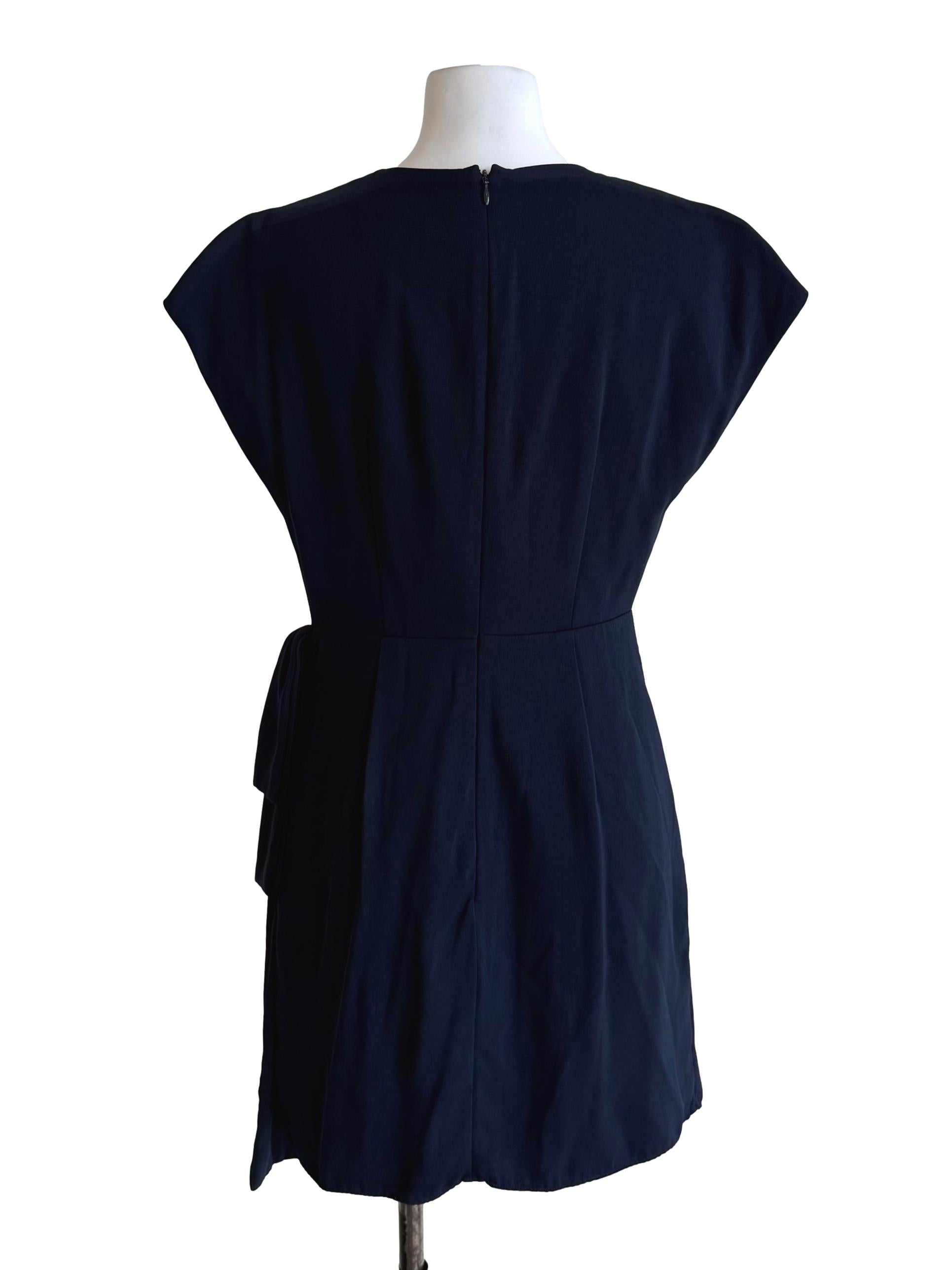 Navy Draping Overlay Dress