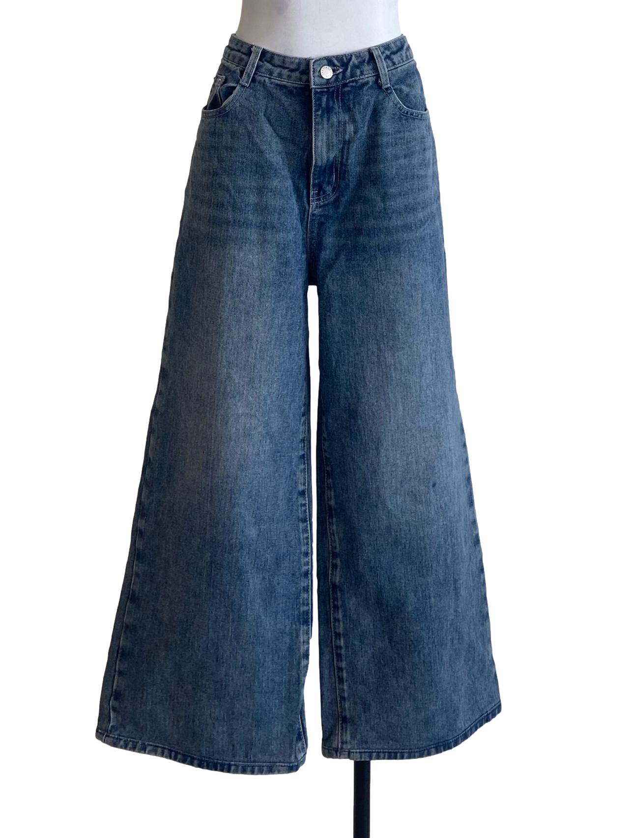 Blue Herringbone Straight Jeans