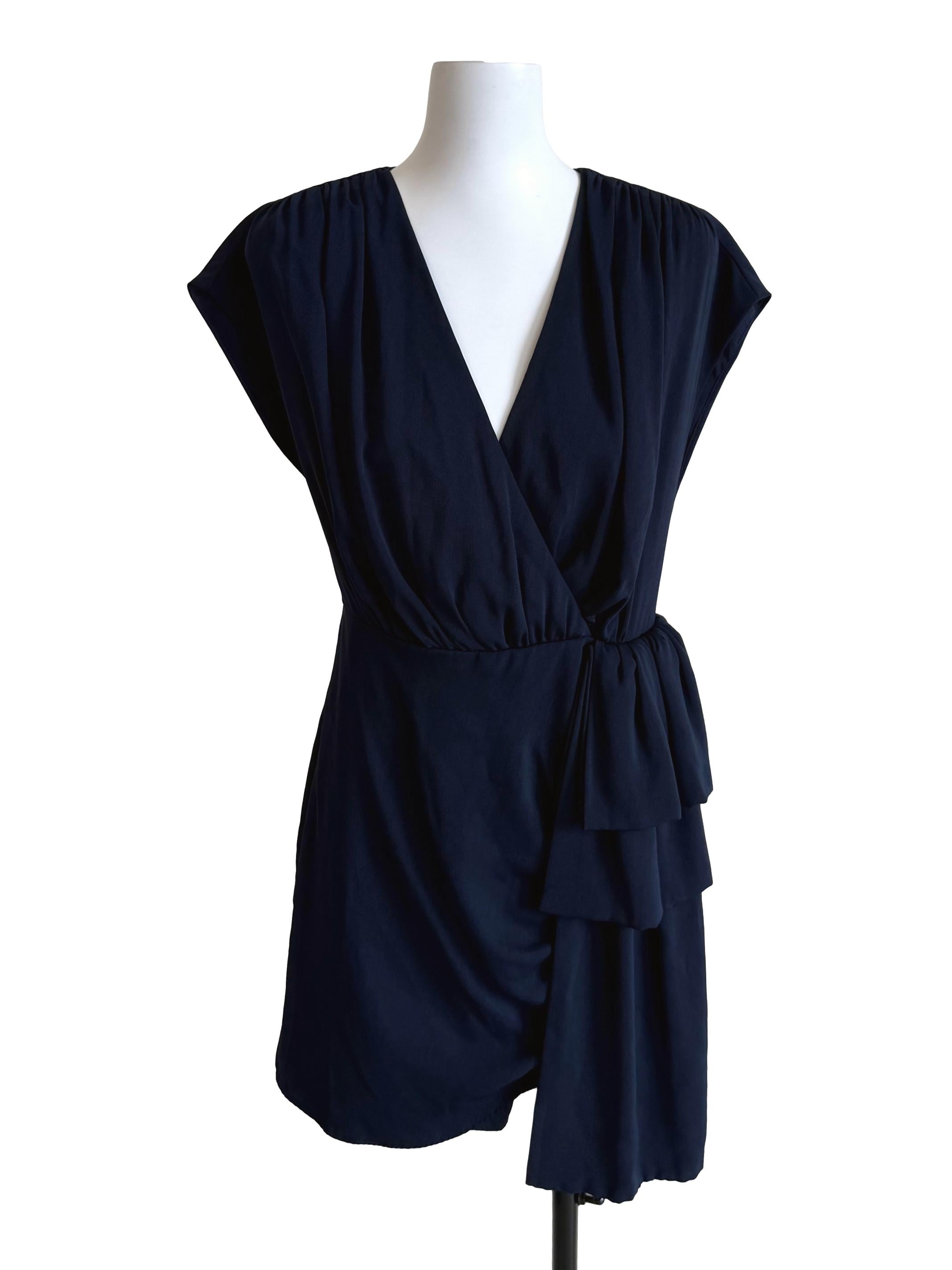 Navy Draping Overlay Dress