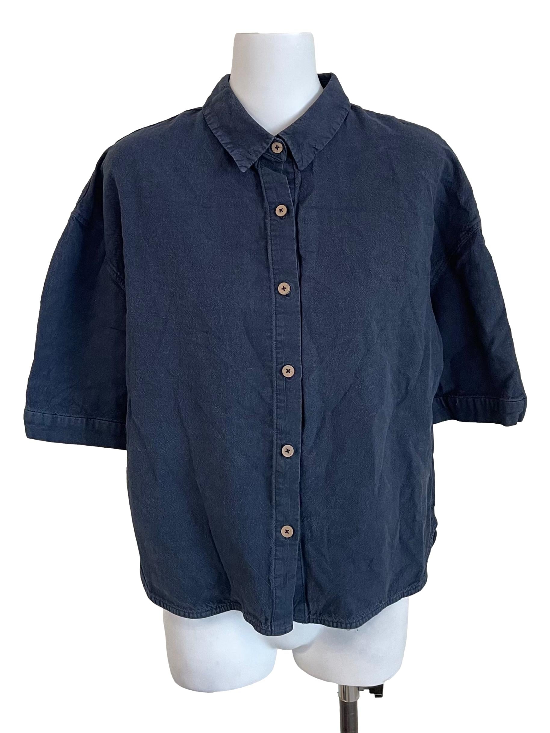 Denim Textured Boxy Shirt