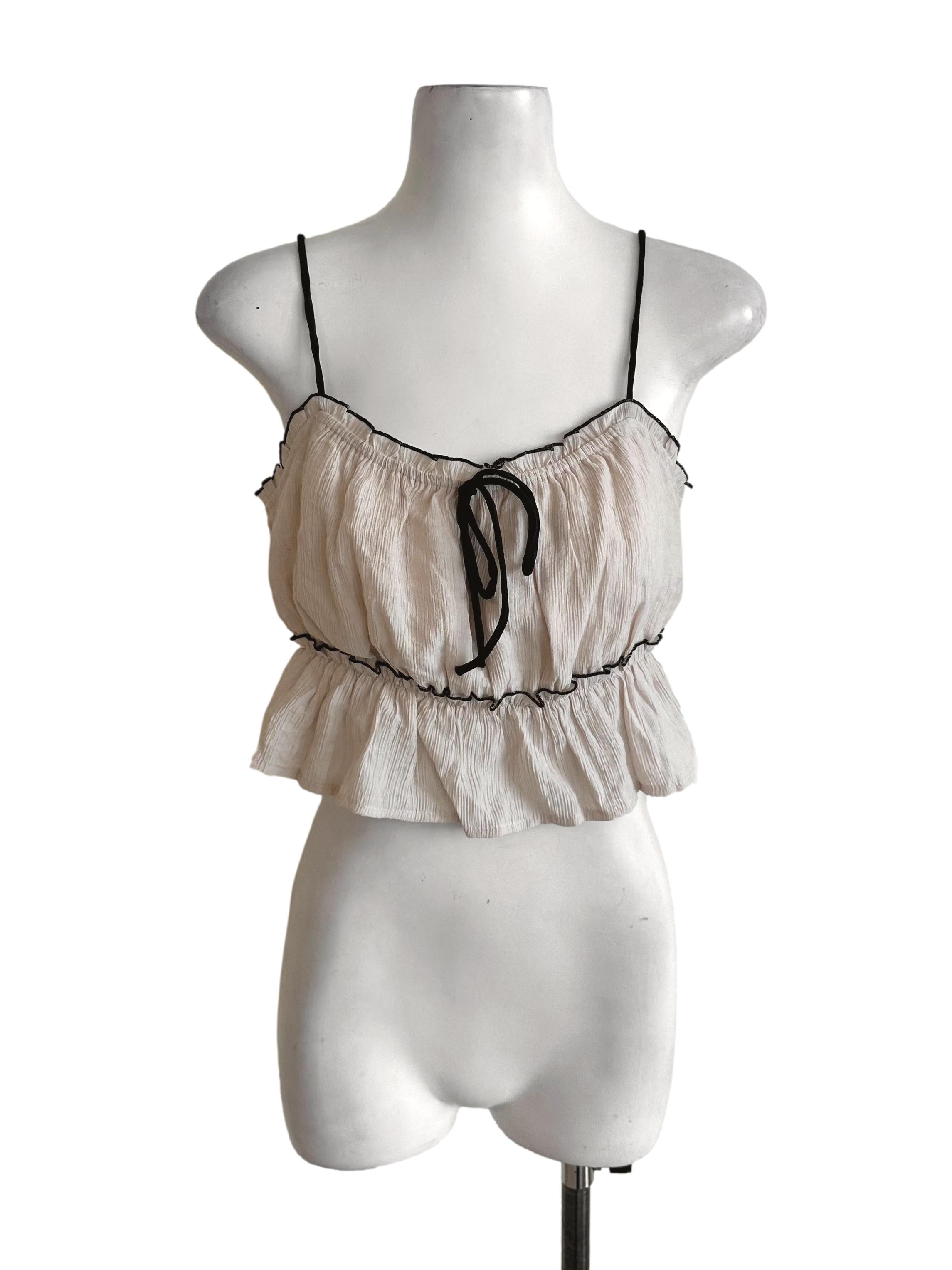 Sand Beige Textured Ribbon Top