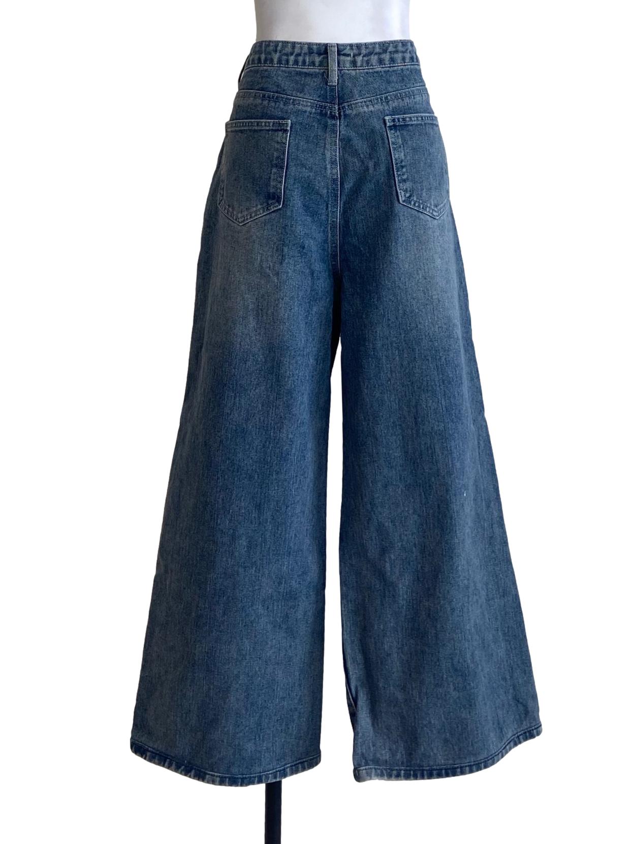 Blue Herringbone Straight Jeans