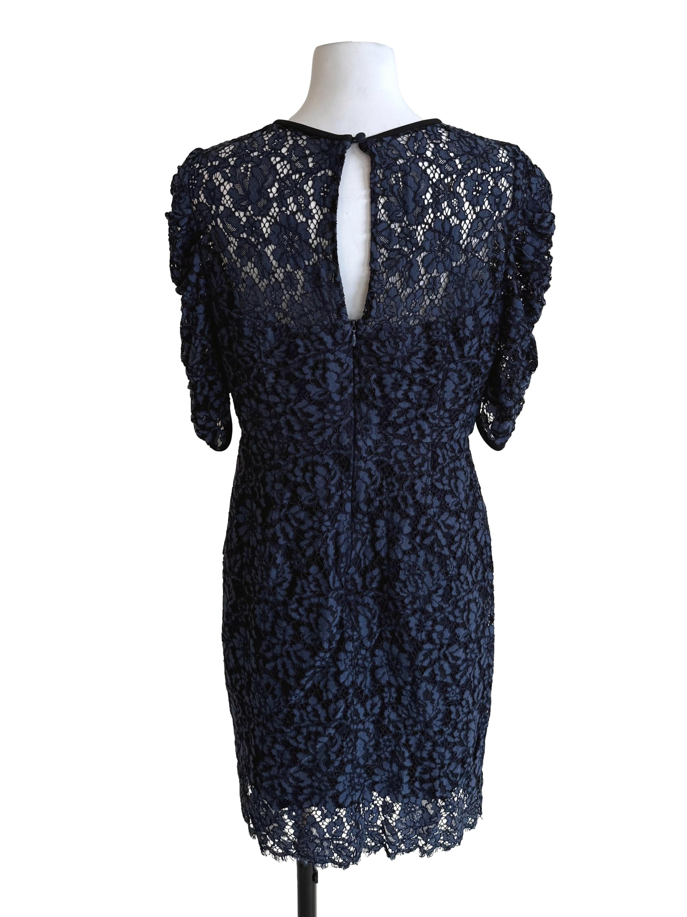 Denim Lace Ruched Sleeves Dress