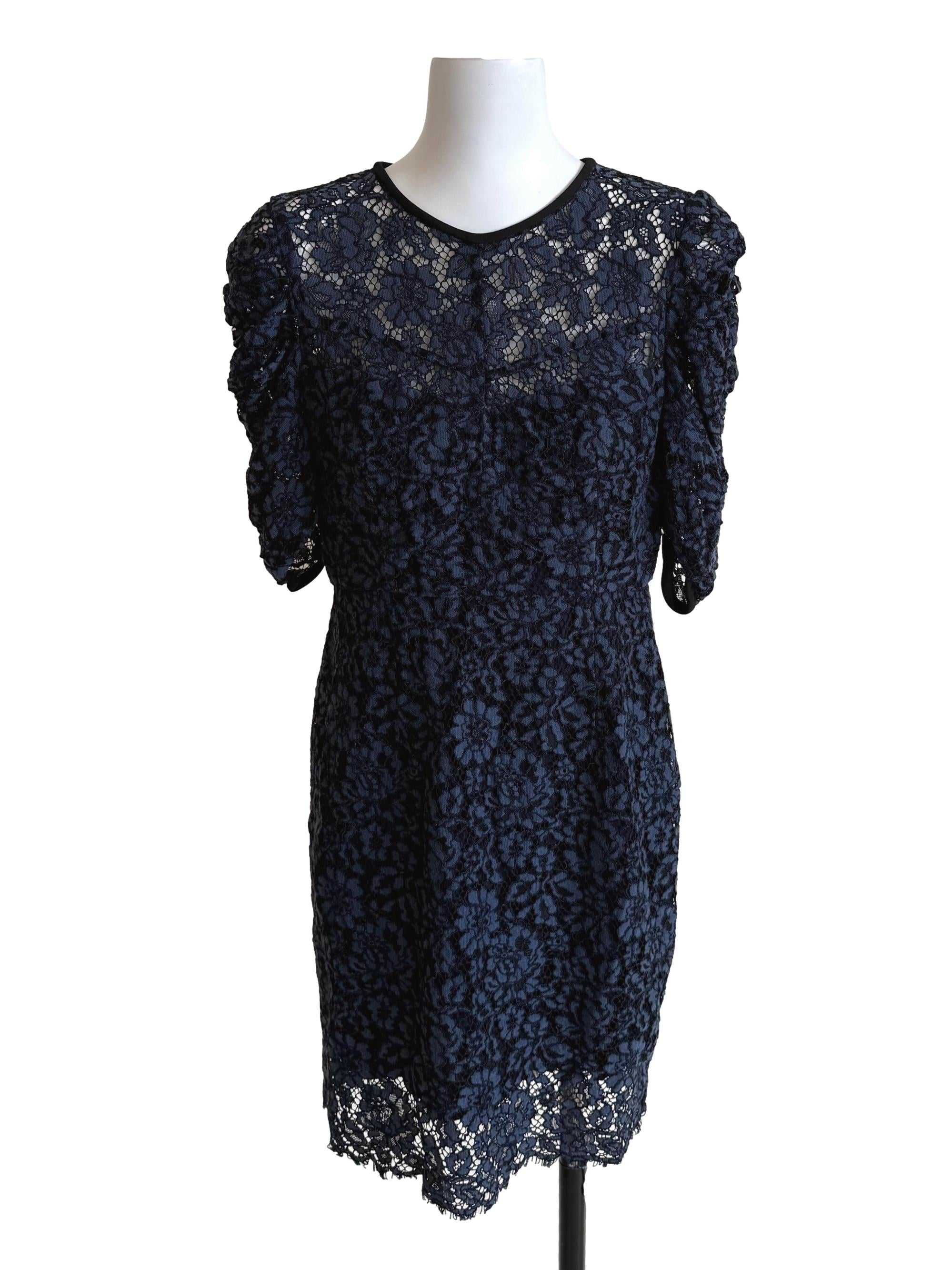 Denim Lace Ruched Sleeves Dress
