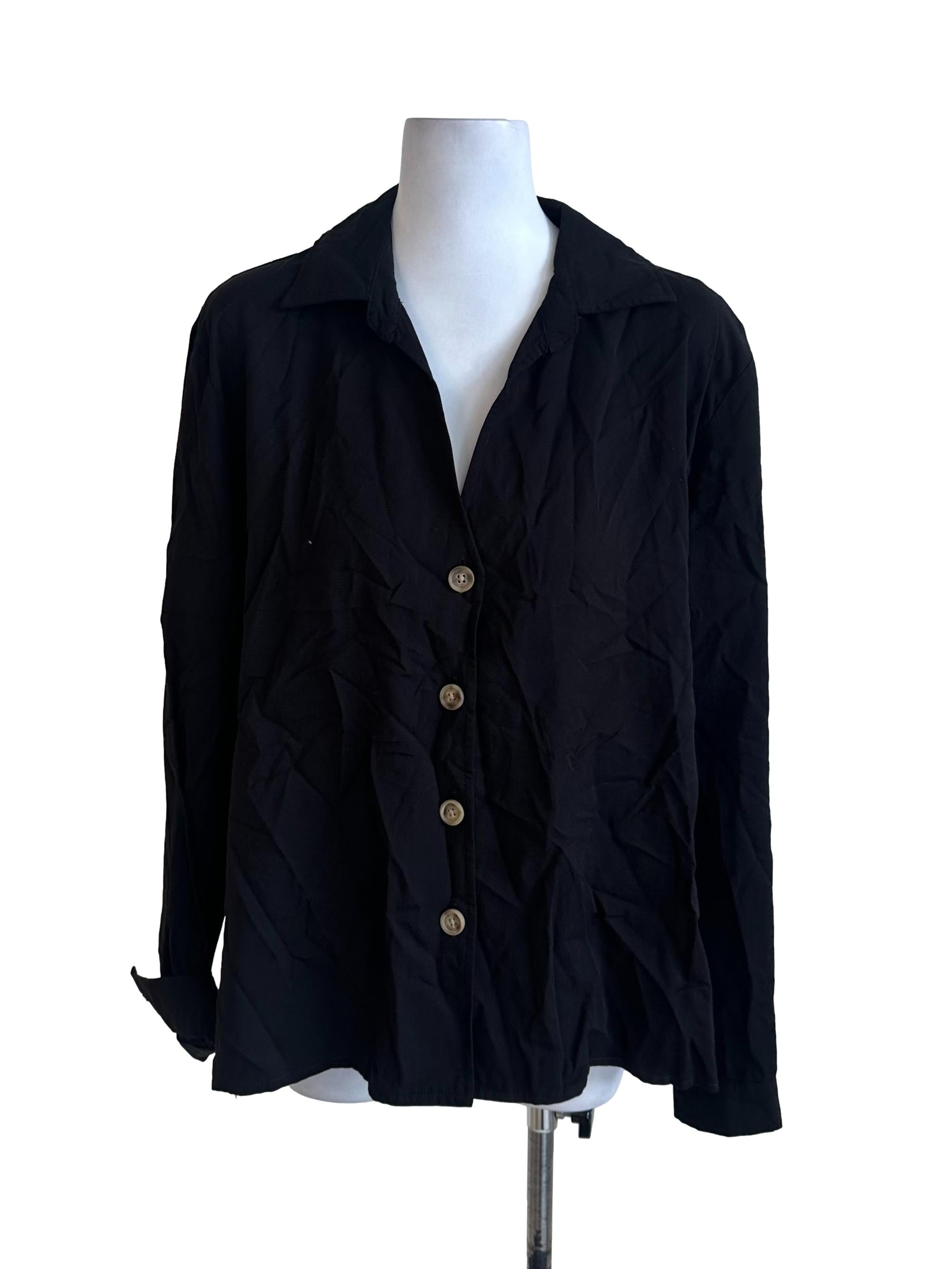 Black Button Collar Top YHF