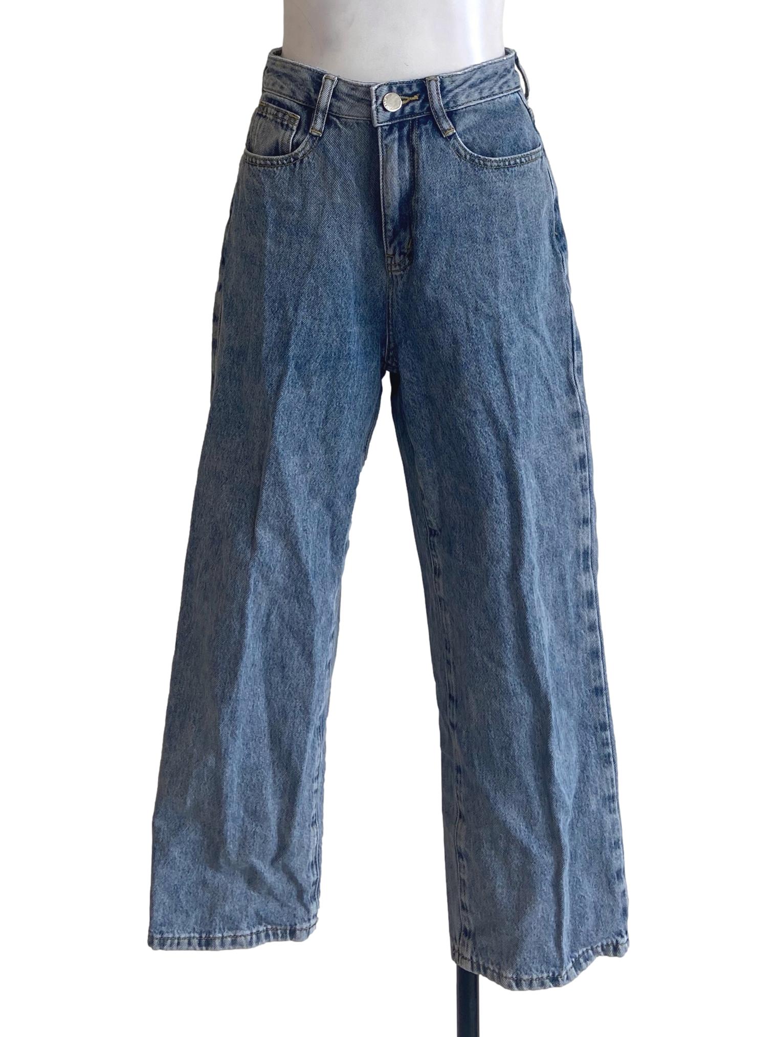 Blue Herringbone Straight Jeans Pants